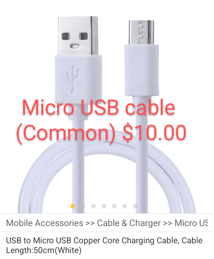 Micro USB Cable (White) | Price: $10.00