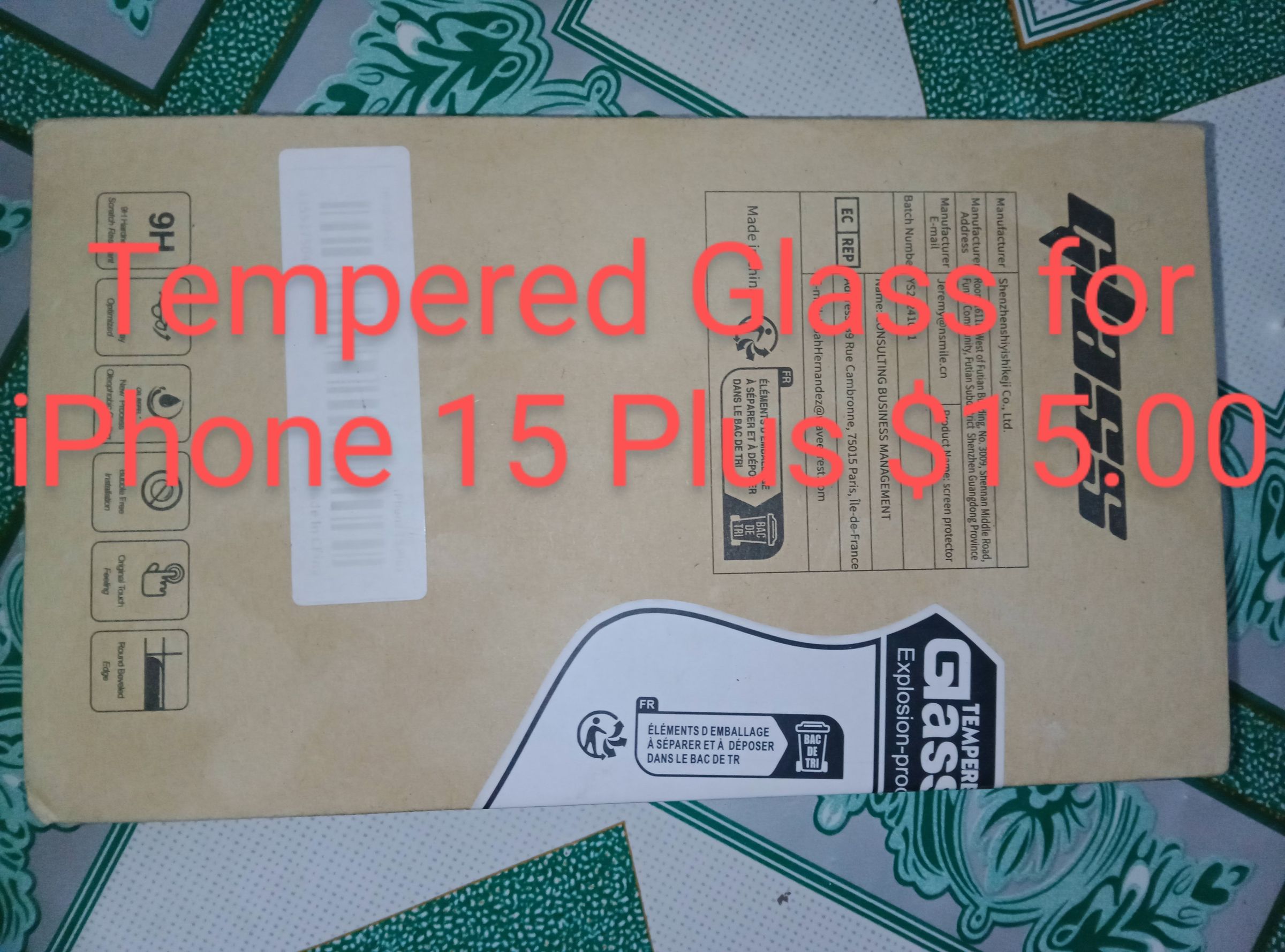 Tampered Glass for iPhone 15 Plus | Price: $15.00 for 3 pcs 