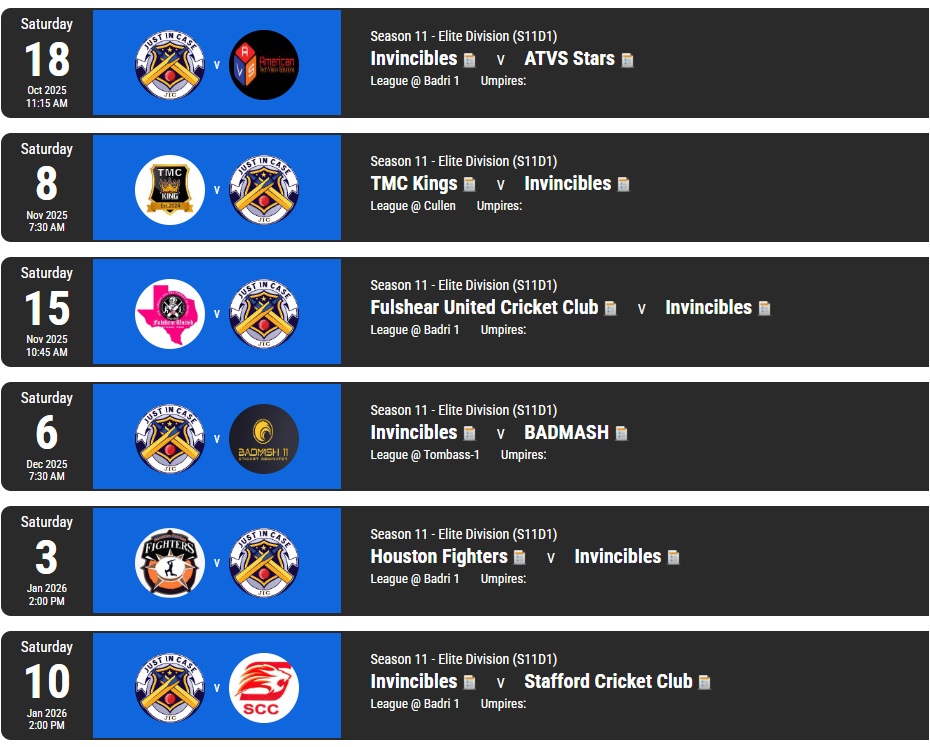 HUPL Season 11 Schedule