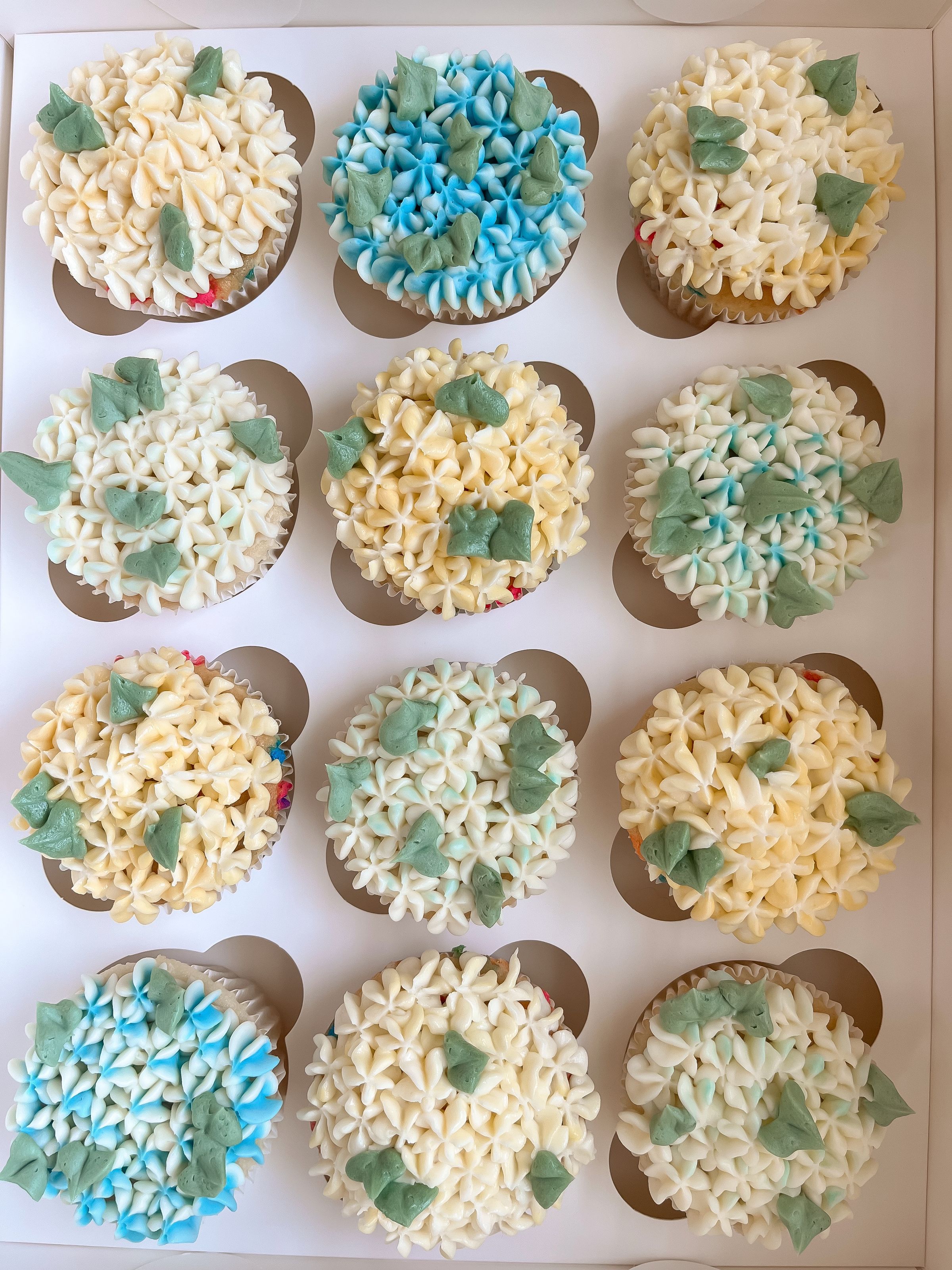 hydrangea funfetti and almond cupcakes