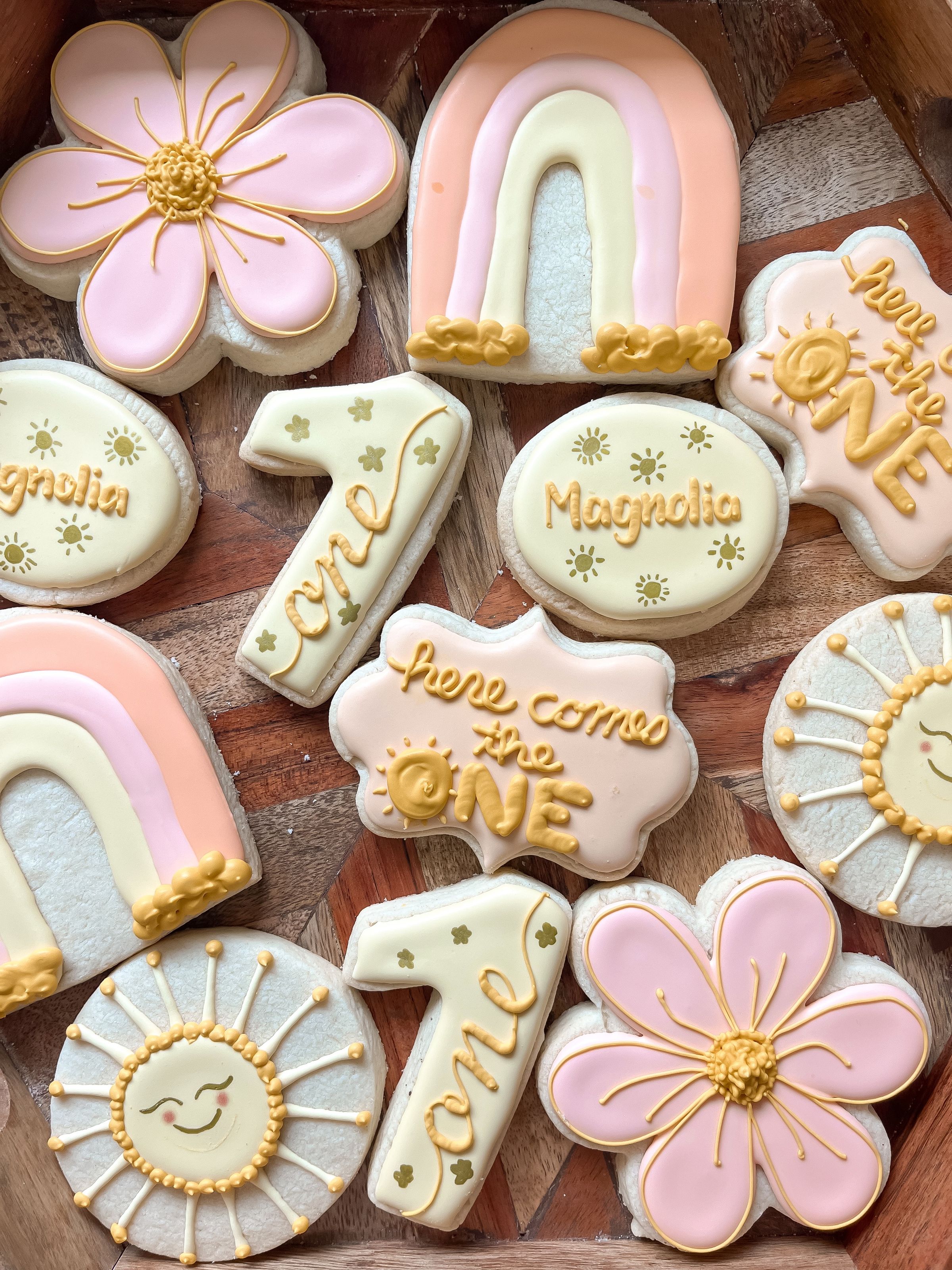 "here comes the 1" first birthday cookies