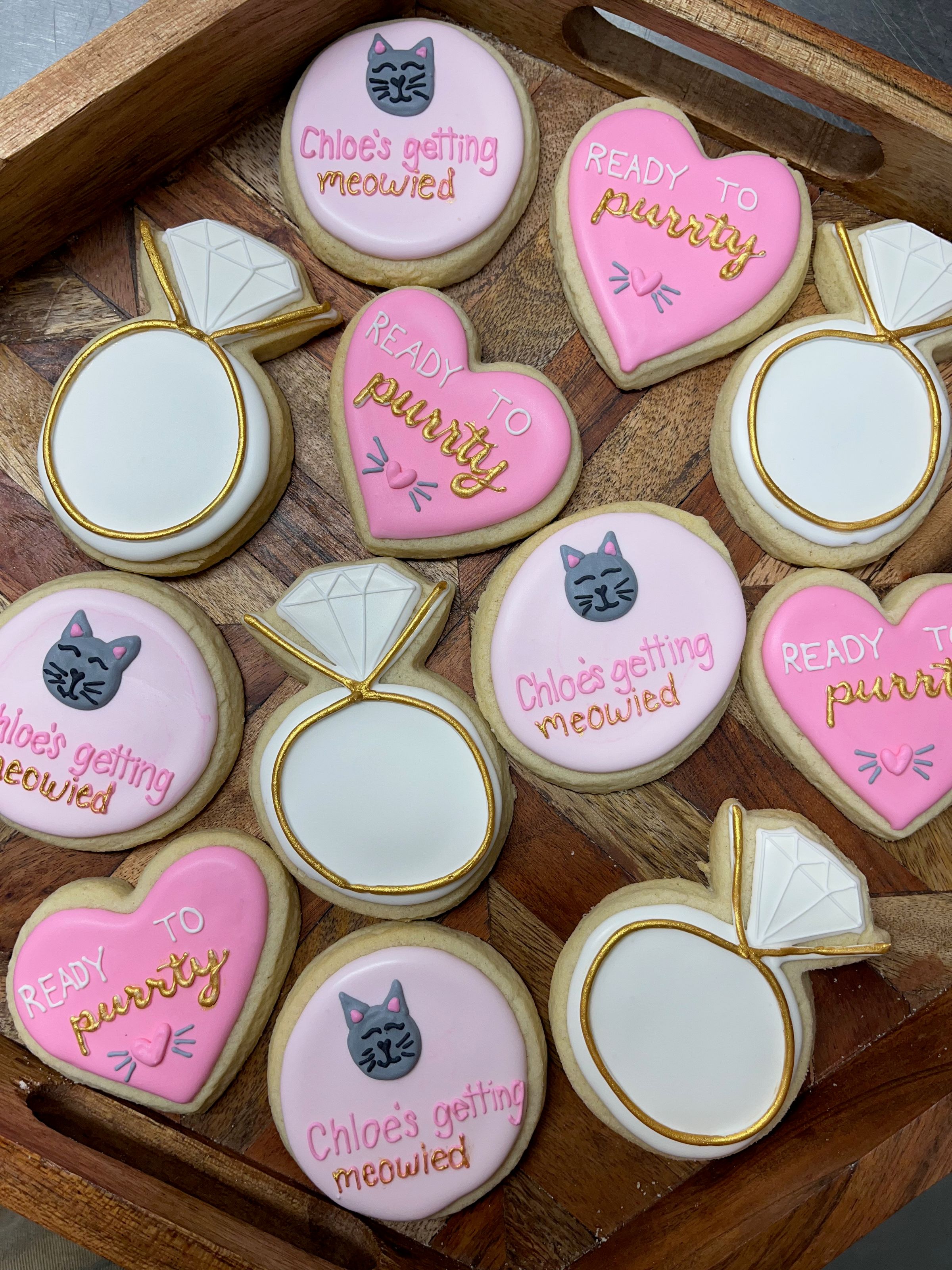 "meowied" bachelorette party sugar cookies
