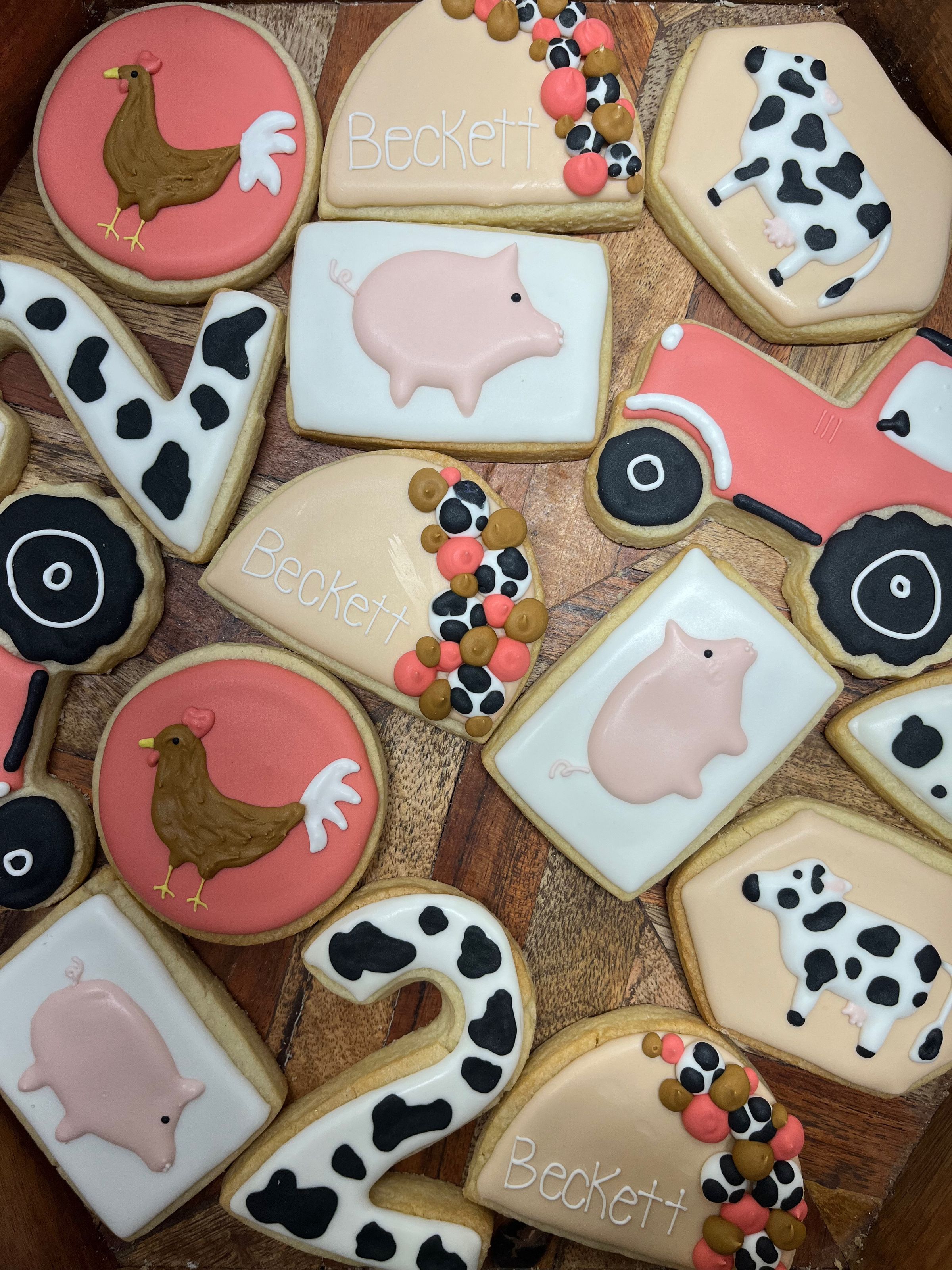 farm themed 2nd birthday sugar cookies