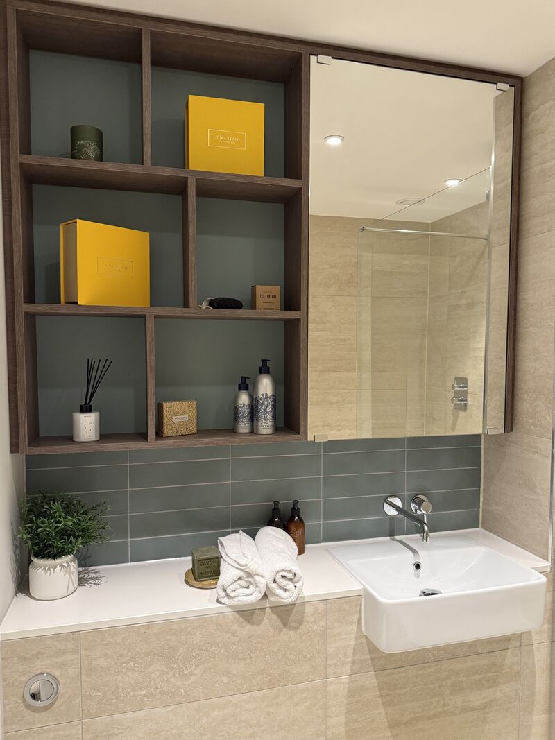 Vanity unit with mirrored door, Constructed using MFC with Lamello tenso and clamex connectors.