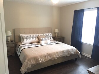 master king bed with blackout curtains