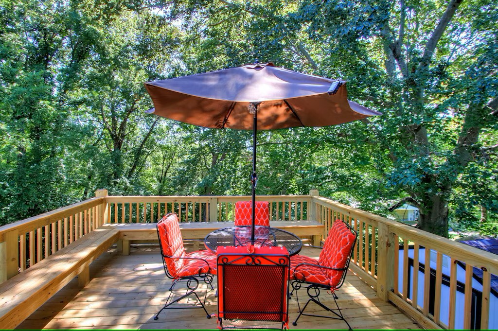 original deck umbrella on deck off dining room