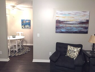 breakfast nook from living room leads to kitchen