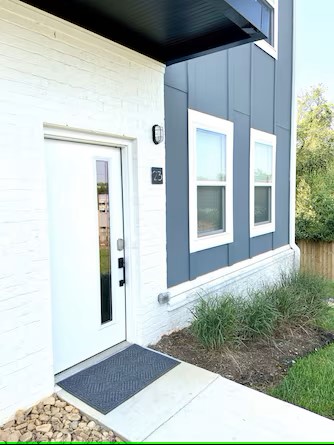 front door entrance with light