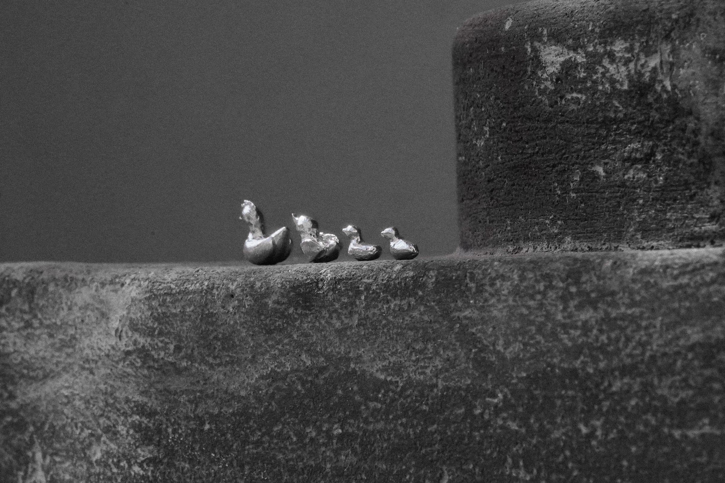 Familia de gallina y pollitos (plata)