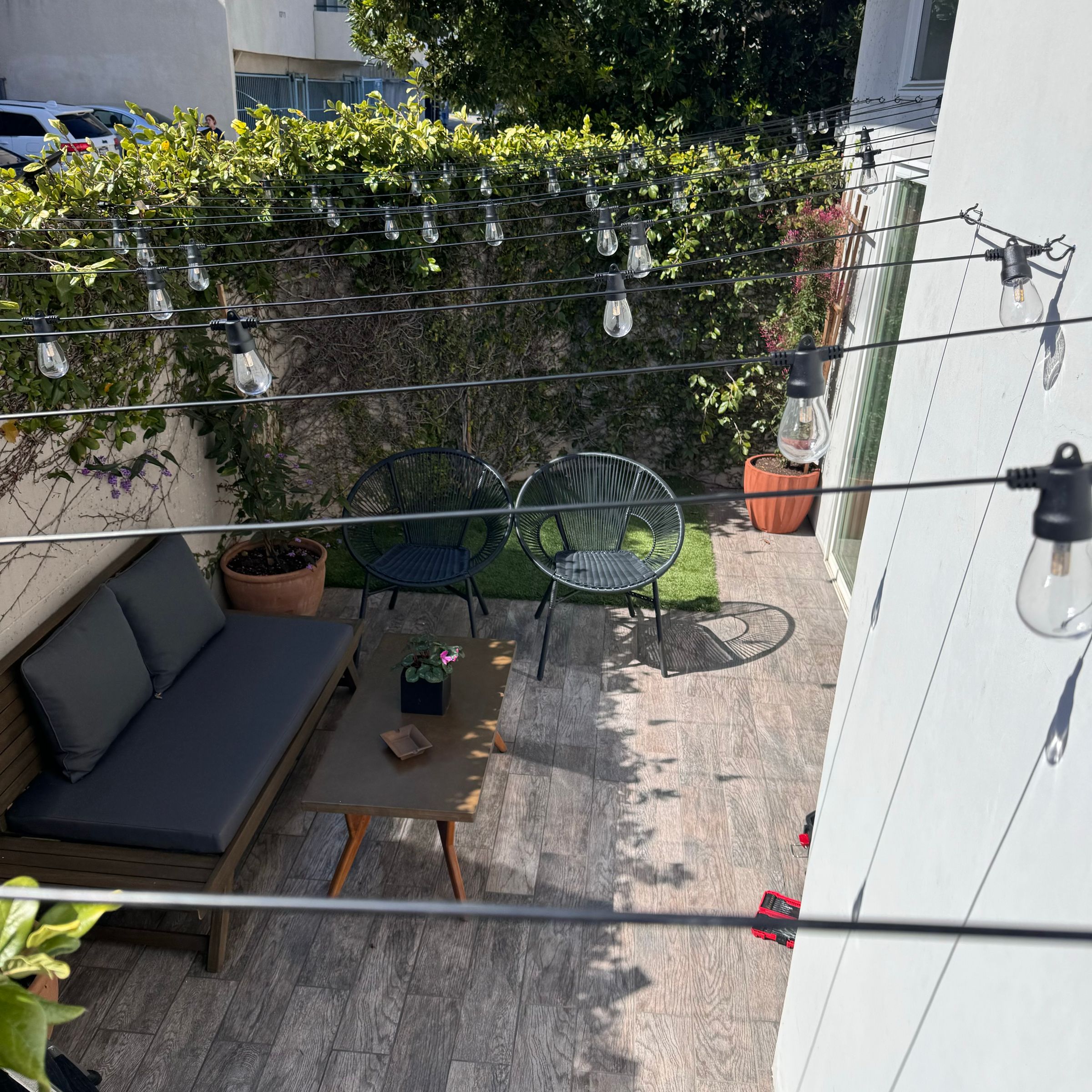 Patio Seating and String Lights Installation