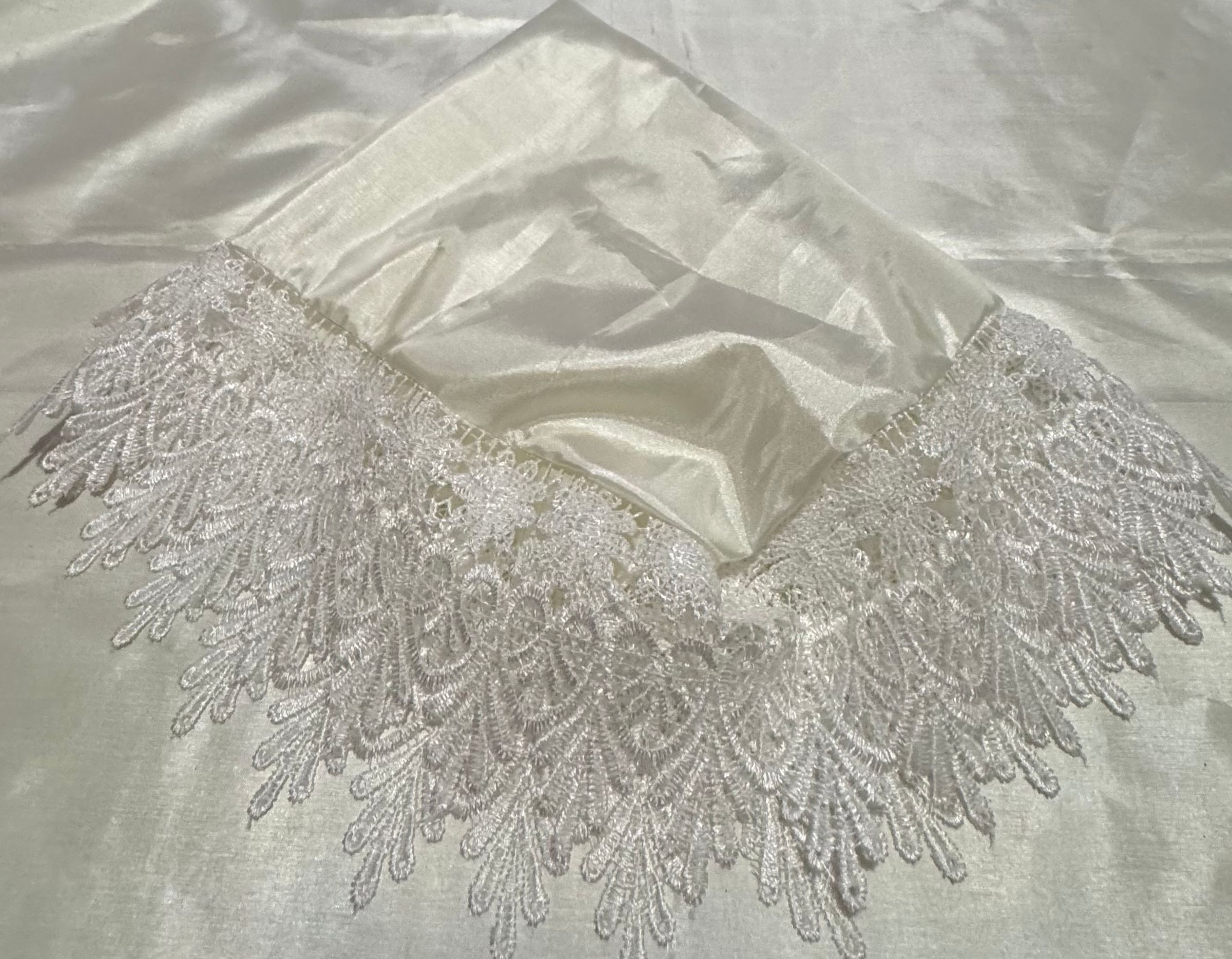 White Scarf With Lace Trim