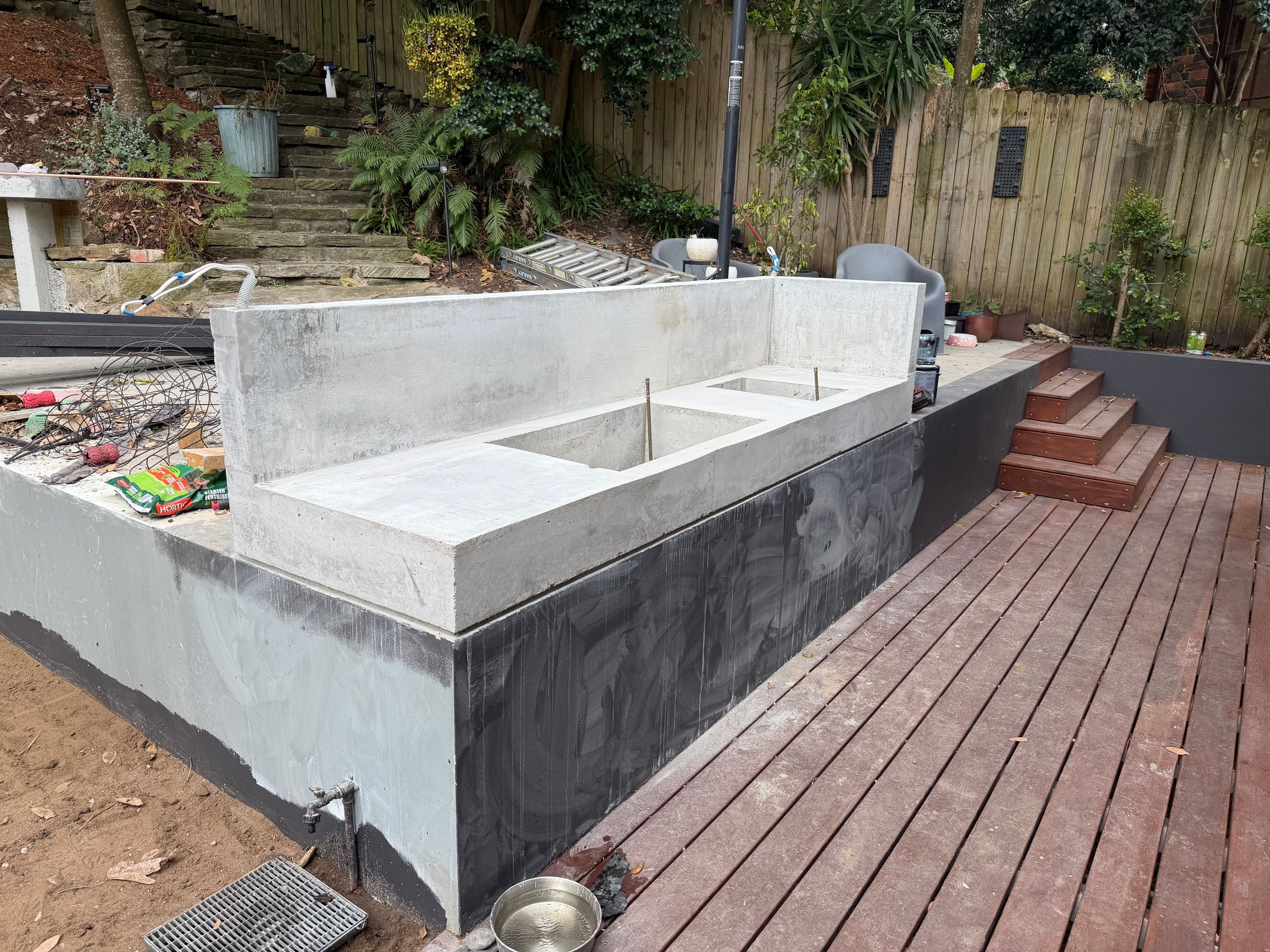 Custom concrete BBQ bench progress photo