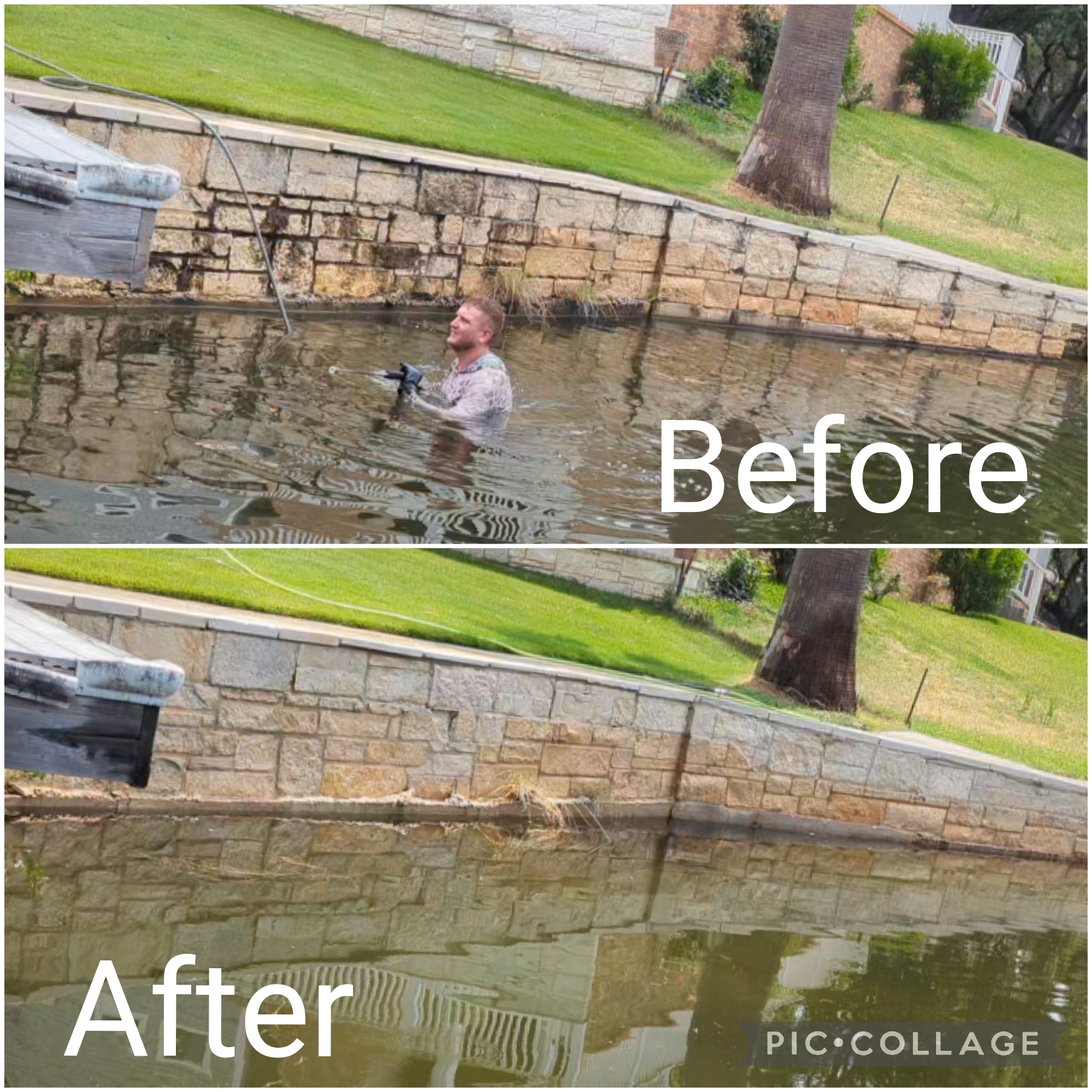 Lakeside of a retaining wall