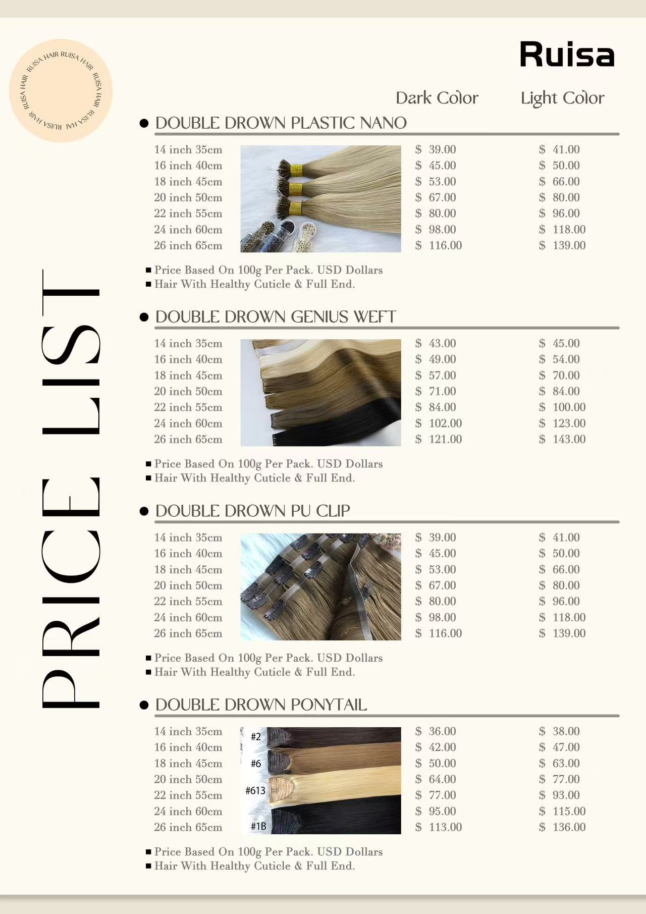 Wholesale Price List of 100% Remy Human Hair Extension