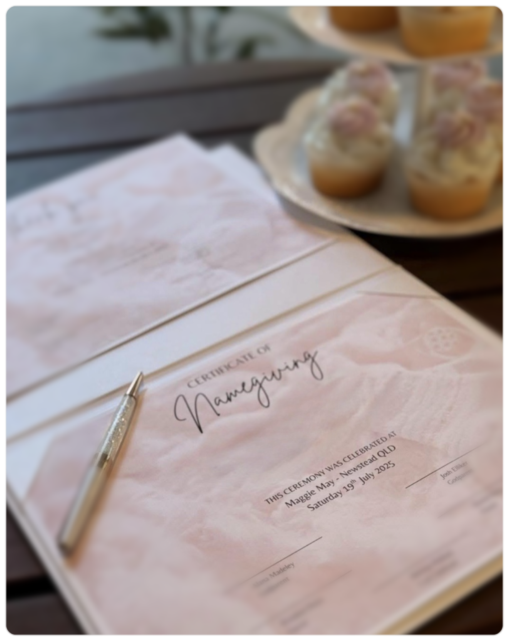Amelia's Baby naming certificate, at Maggie May Newstead