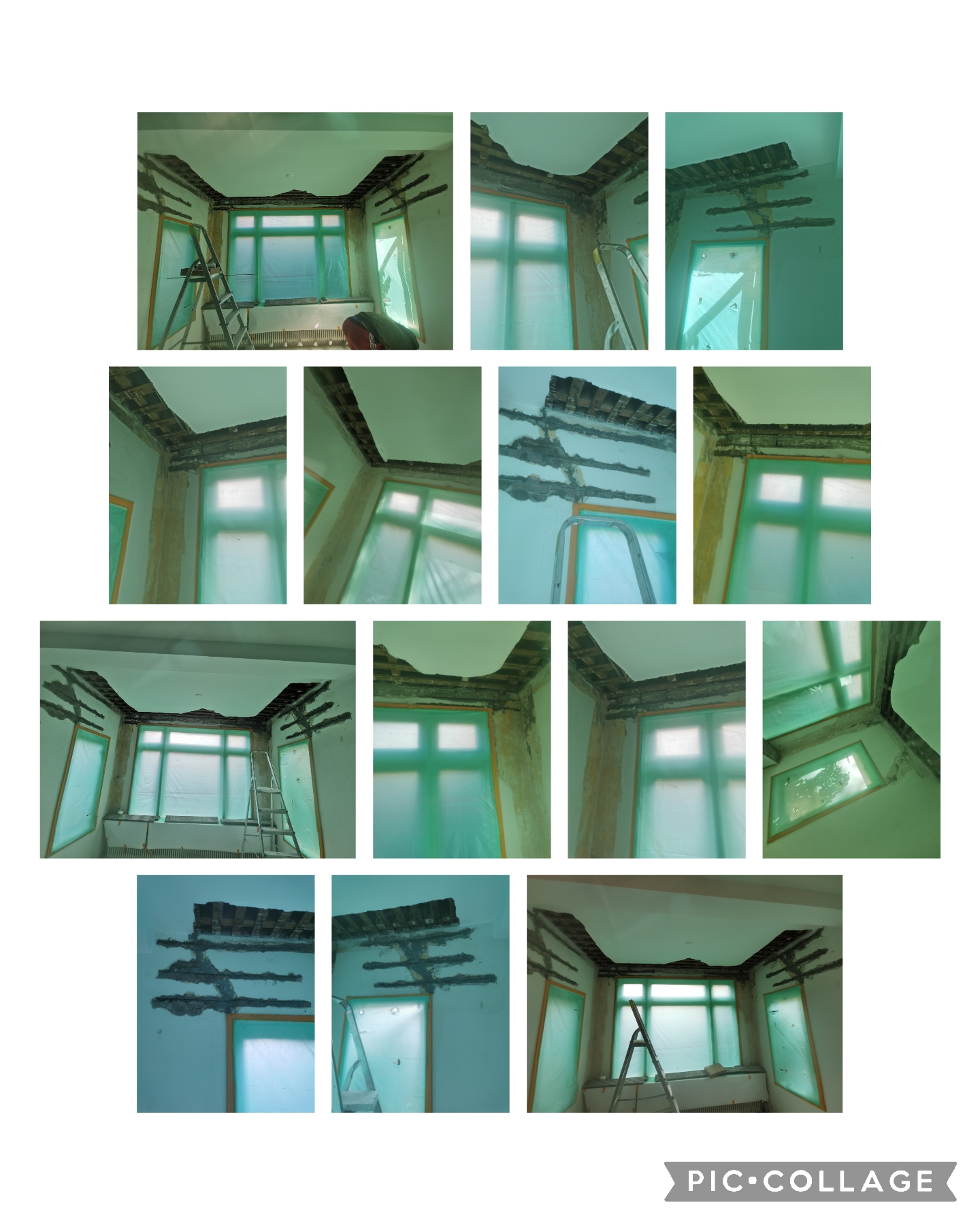 stitching cracked walls to strengthen and prevent further cracking, following steps, securing the room, cutting out a place for pins, assembly