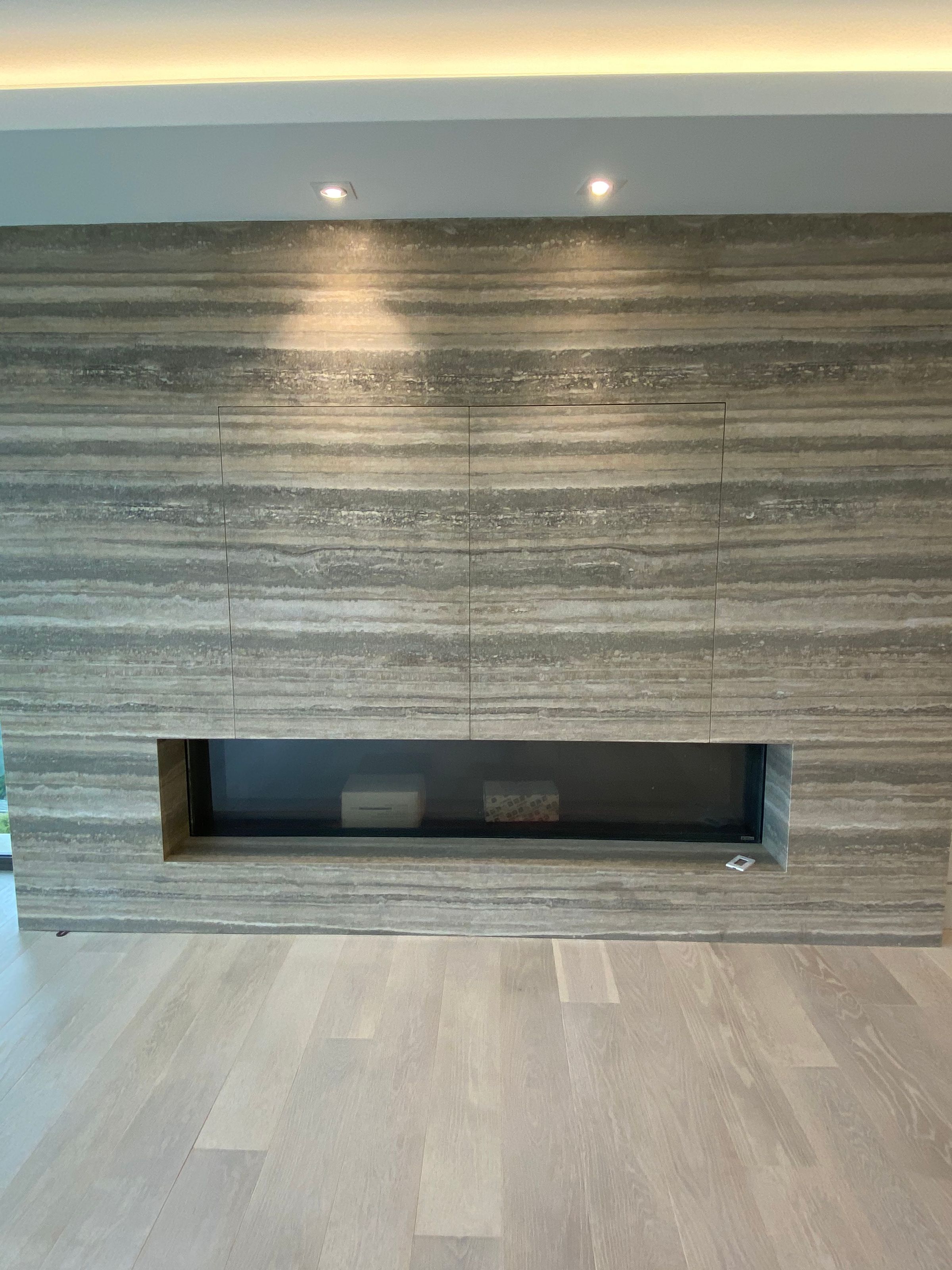 Hidden TV Wiring and Linear Fireplace Power Installation