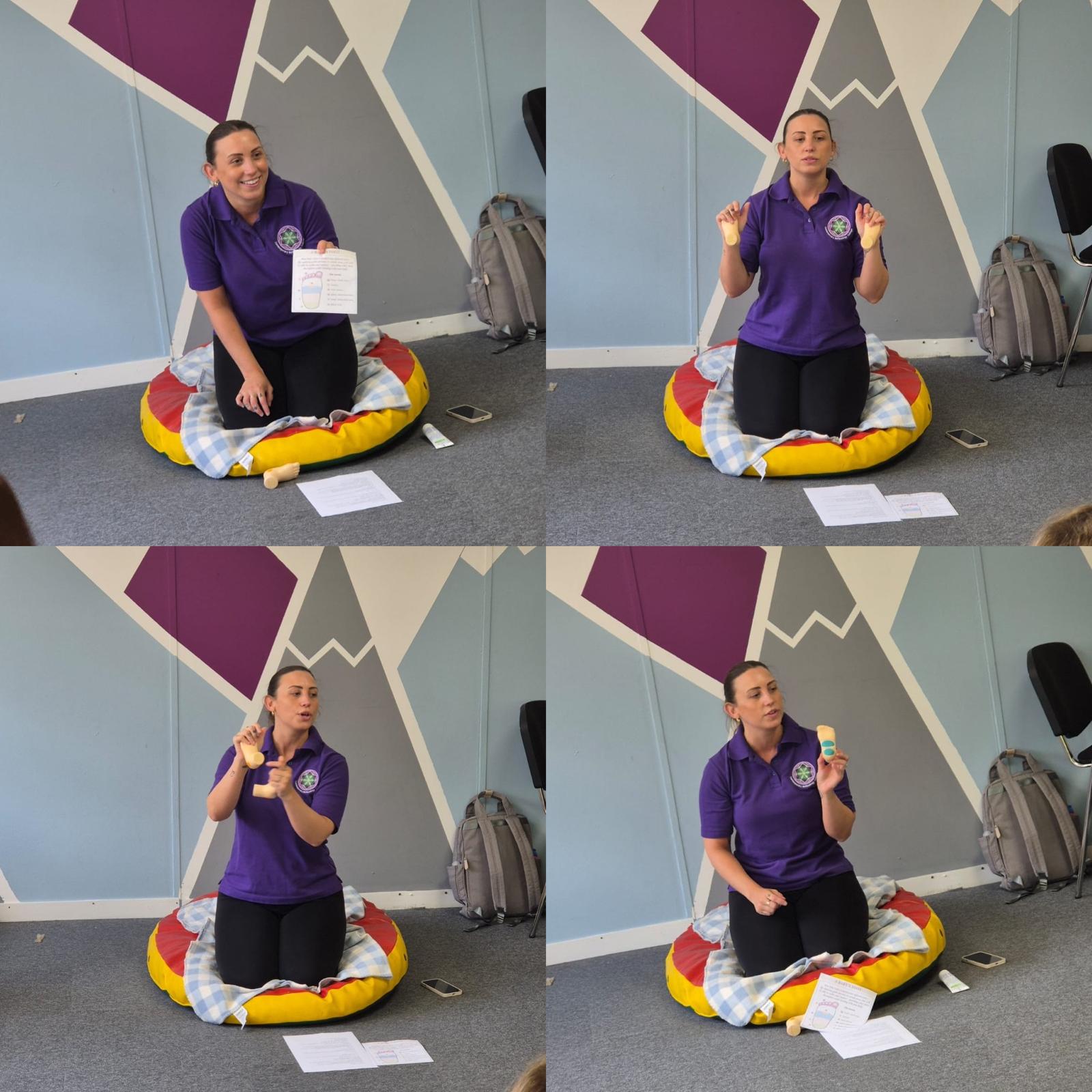 Alice leading a baby reflexology class