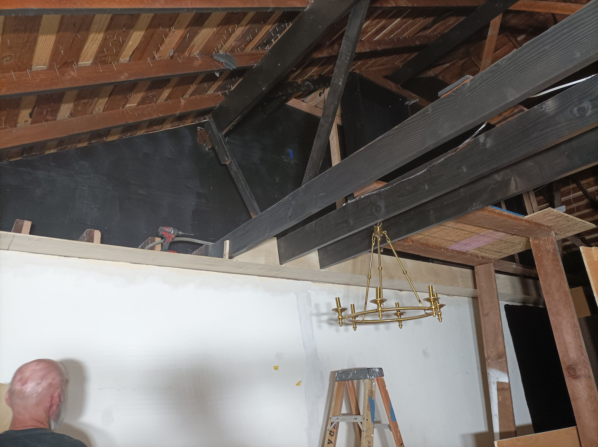 Ceiling framing and drywall setup – renovation project in progress