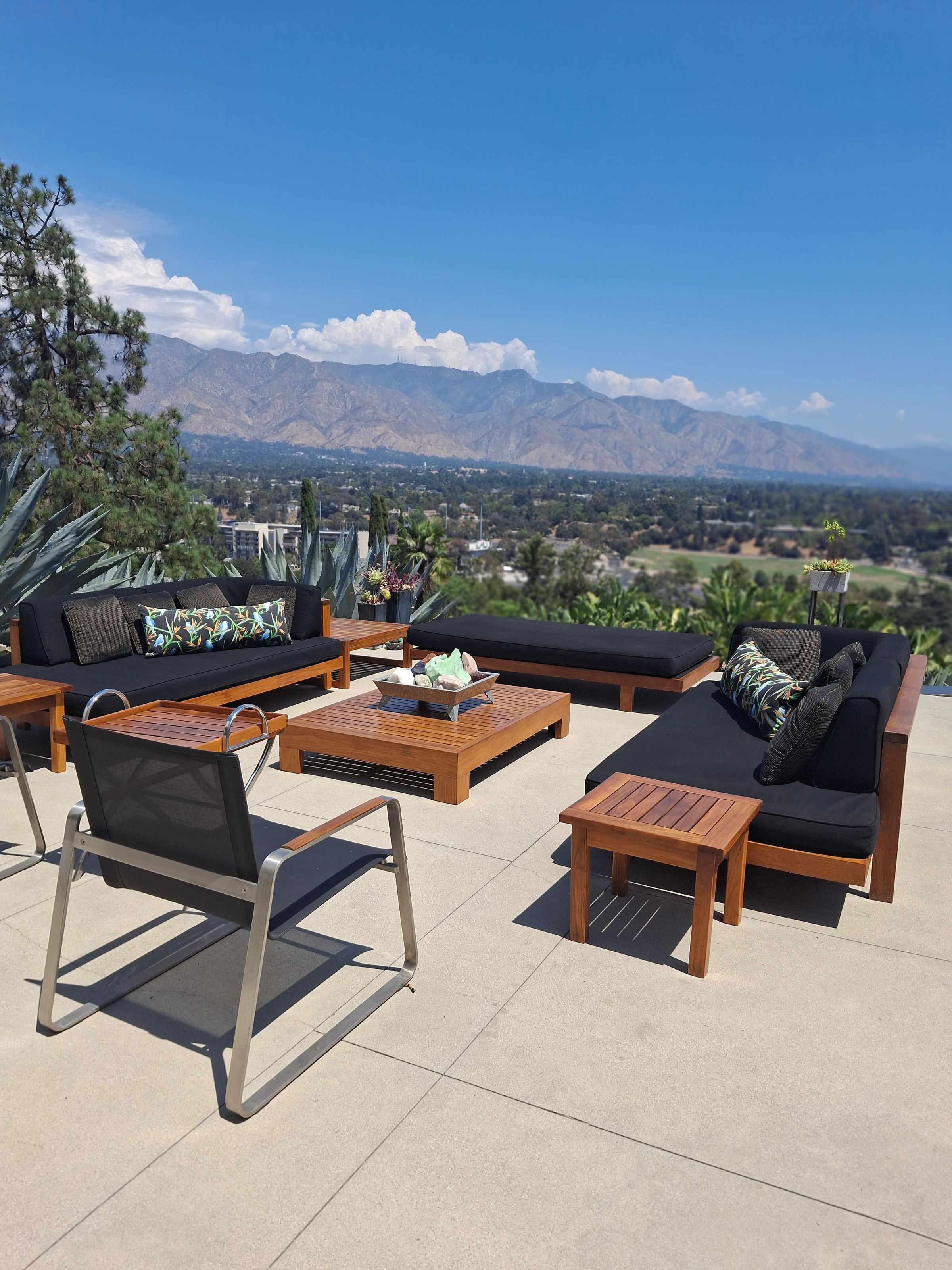 Deck furniture restoration – refinished set with mountain view, Los Angeles area