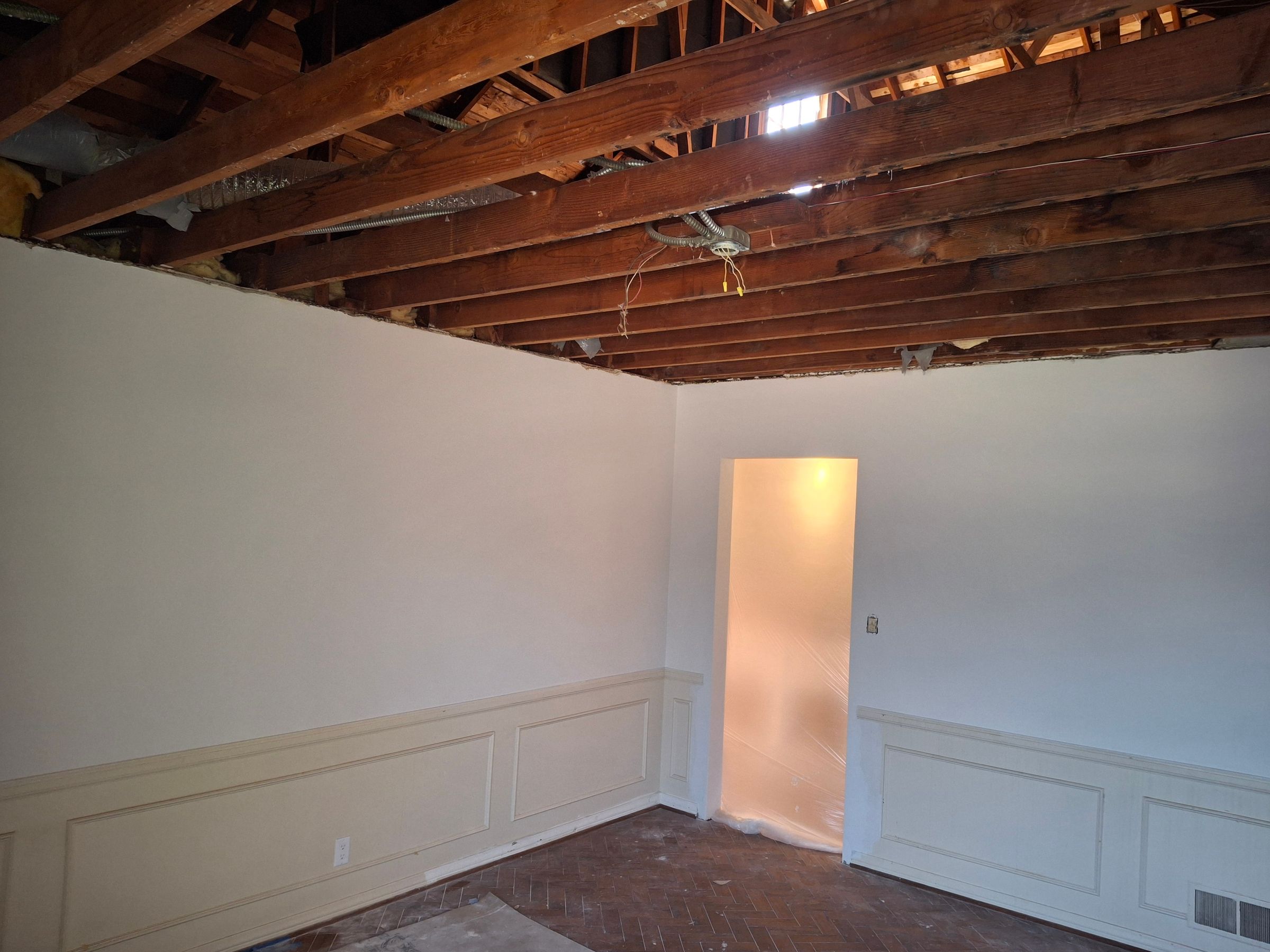 Ceiling renovation – exposed beams and drywall prep, Los Angeles County