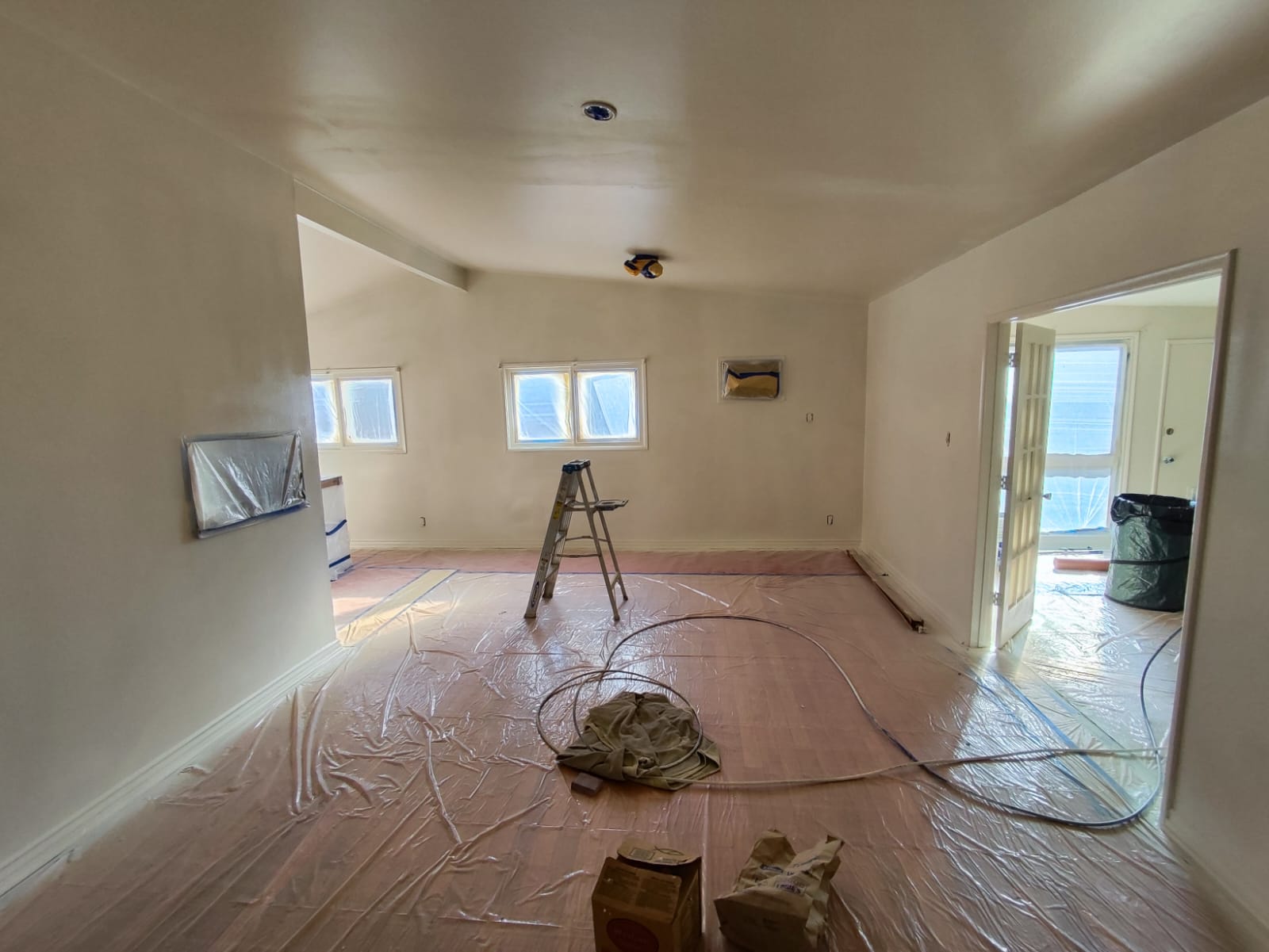 In process– interior painting prep, hallway, Los Angeles CA