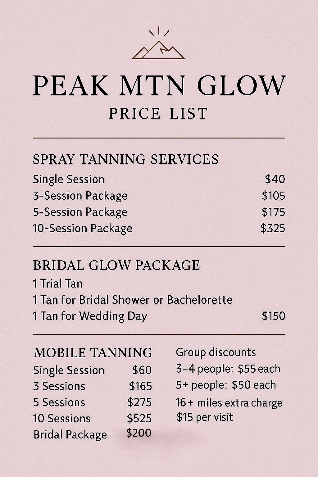 Spray tan pricing