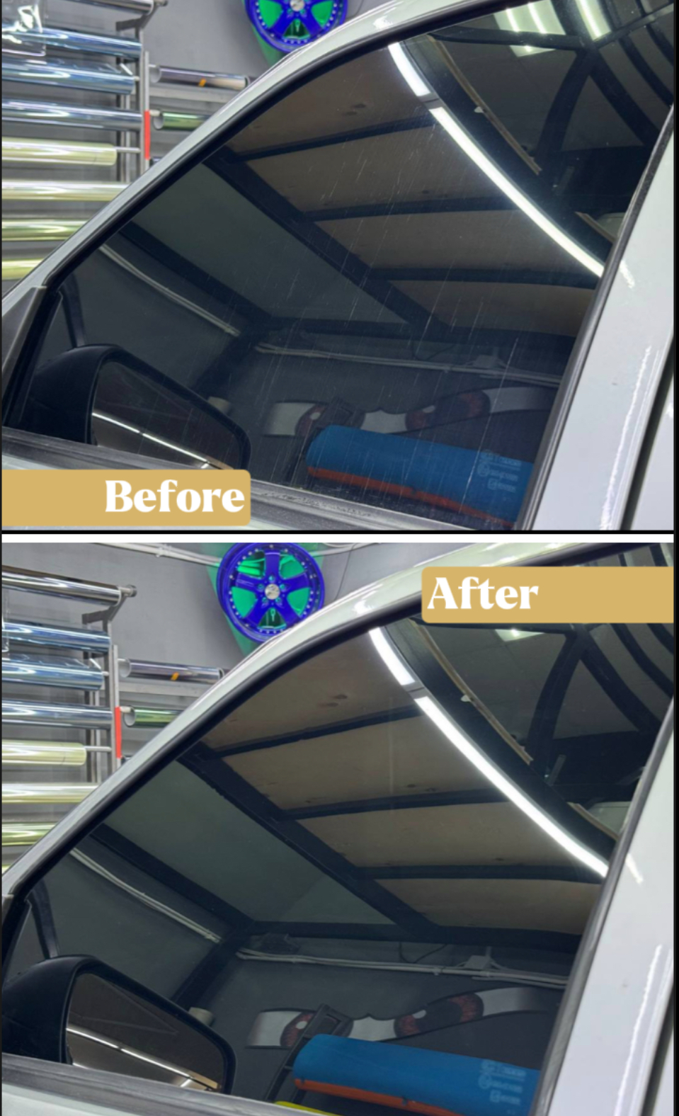 Side glass before/after - Restoration instead of replacement – smarter, greener, cheaper.