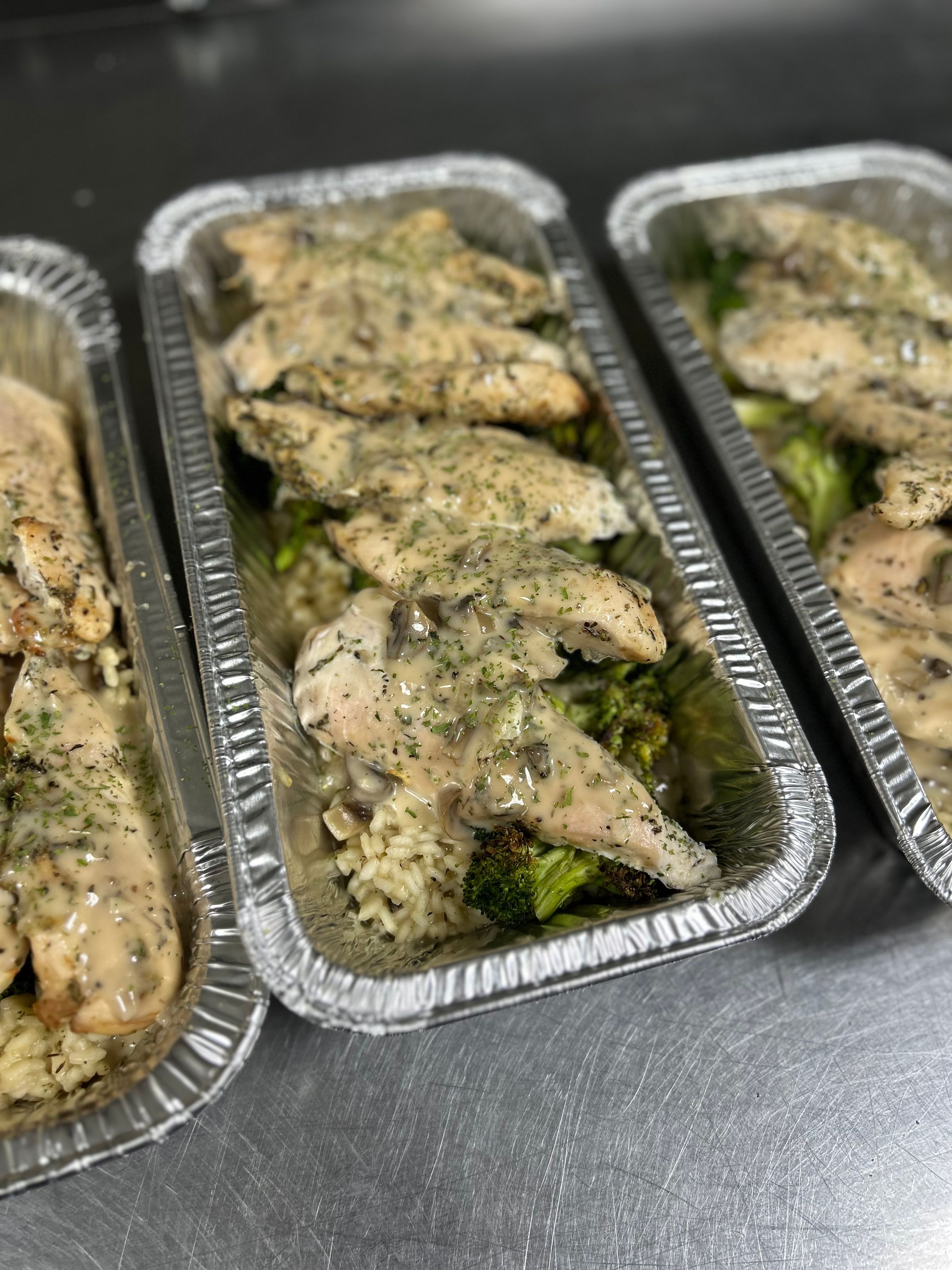 Chicken Marsala with Wild Mushroom Risotto and Roasted Broccoli