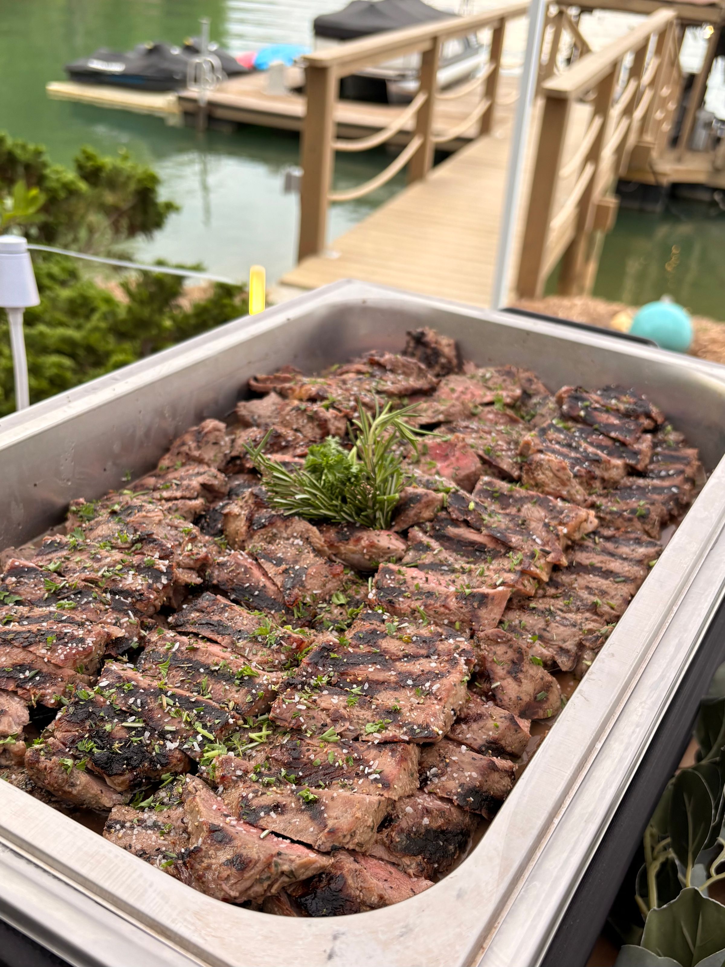 Roasted Garlic & Herb Striploin with Au Jus & Horseradish Cream
