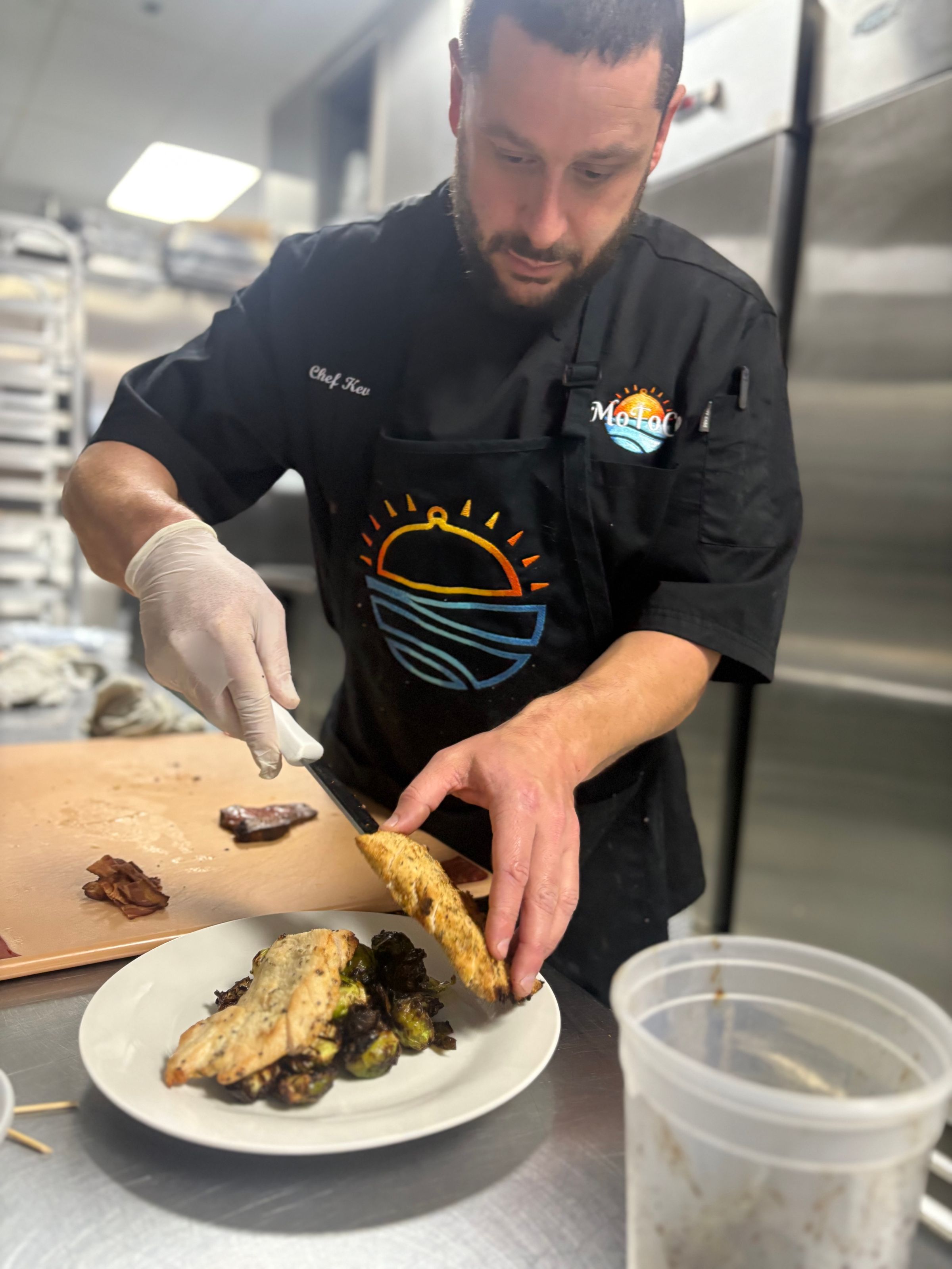 Parmesan Crusted Chicken, Gouda Bacon Chicken, Garlic & Herb Striploin, & Chili Balsamic Brussel Sprouts