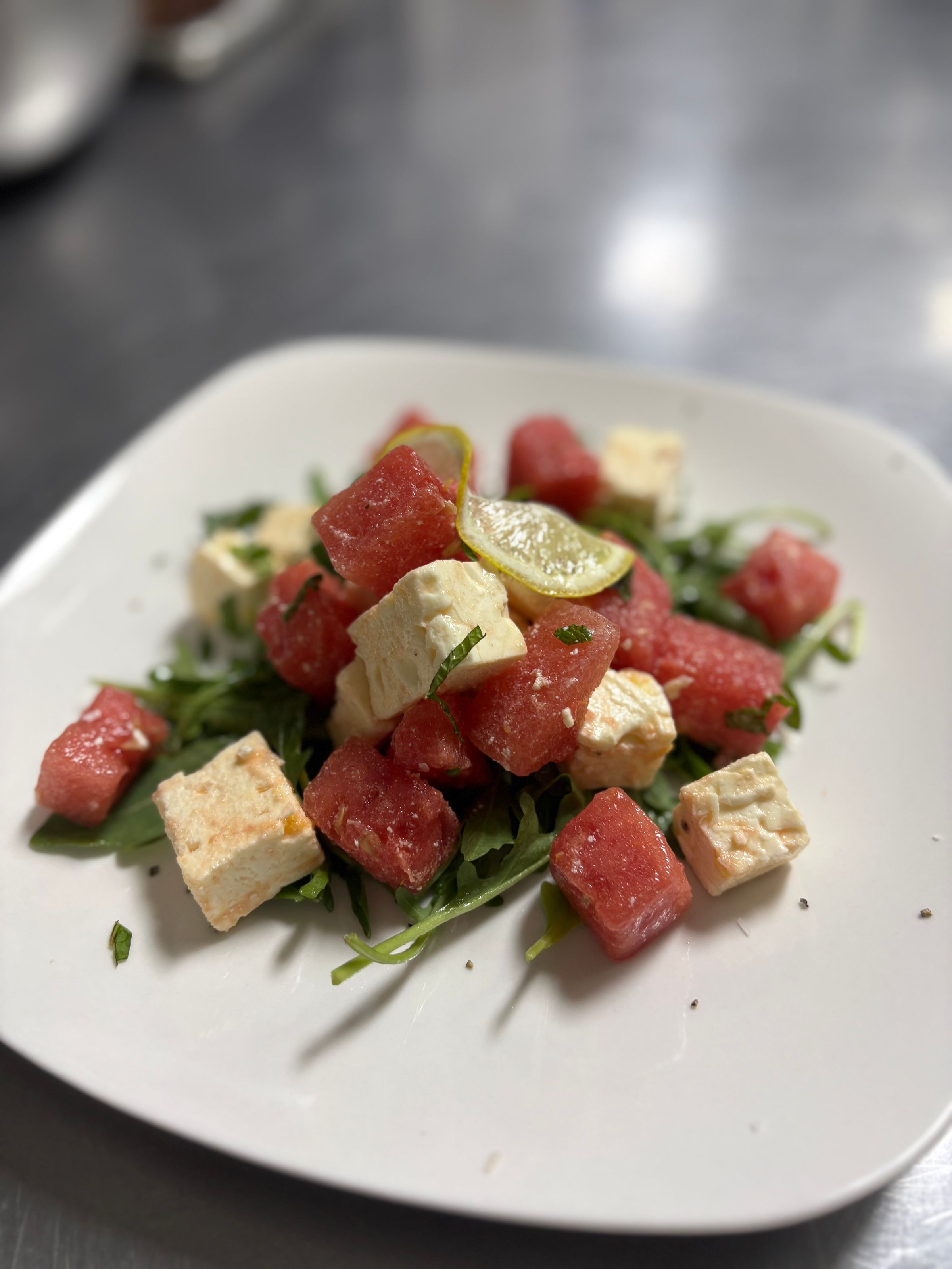 Fresh Watermelon, Feta, Arugula Salad