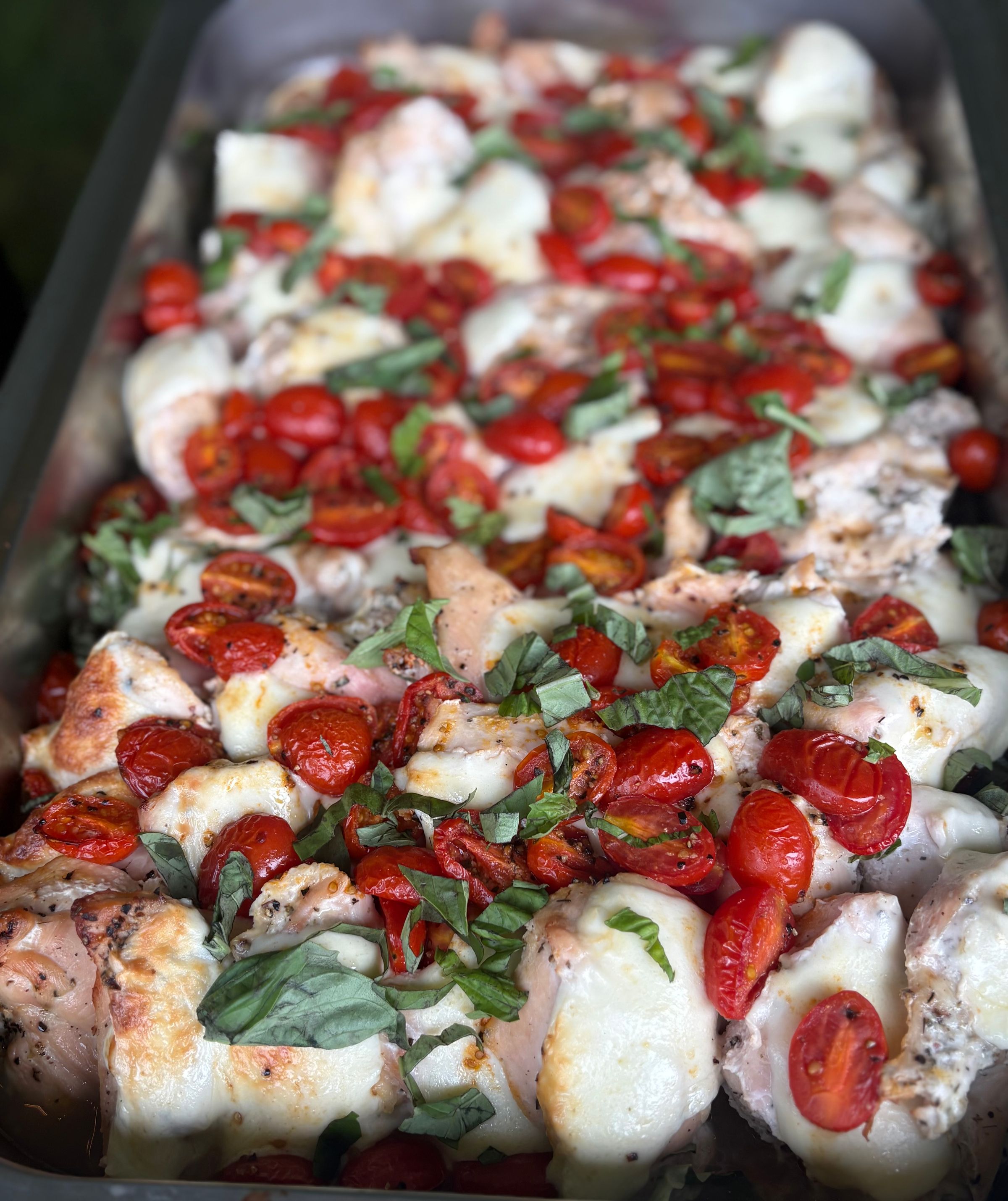Chicken Caprese with a Pesto Cream Sauce