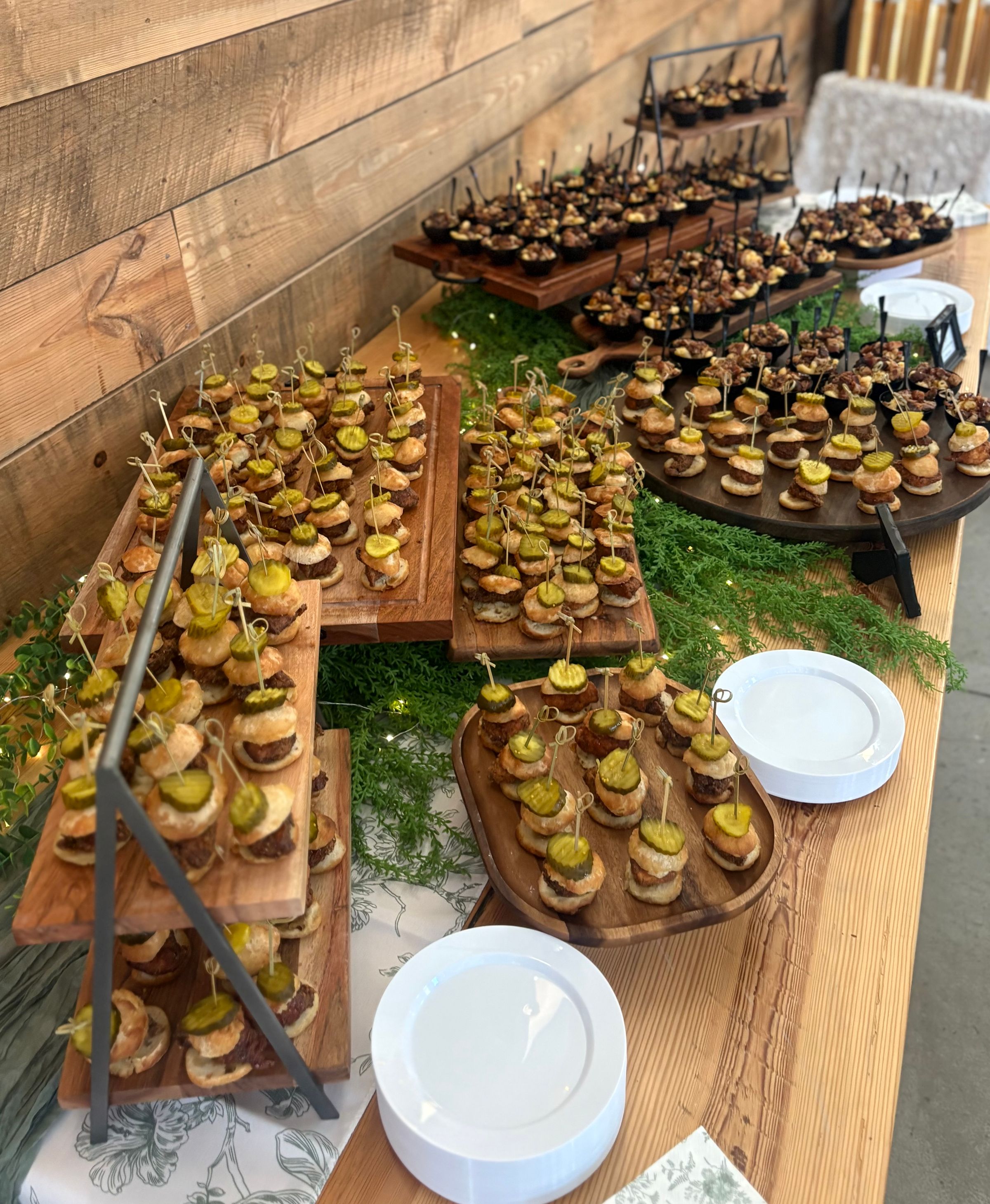 Mini Hot Honey Chicken Biscuits & Mac n Cheese Cups with Crispy Pork Belly and BBQ Drizzle