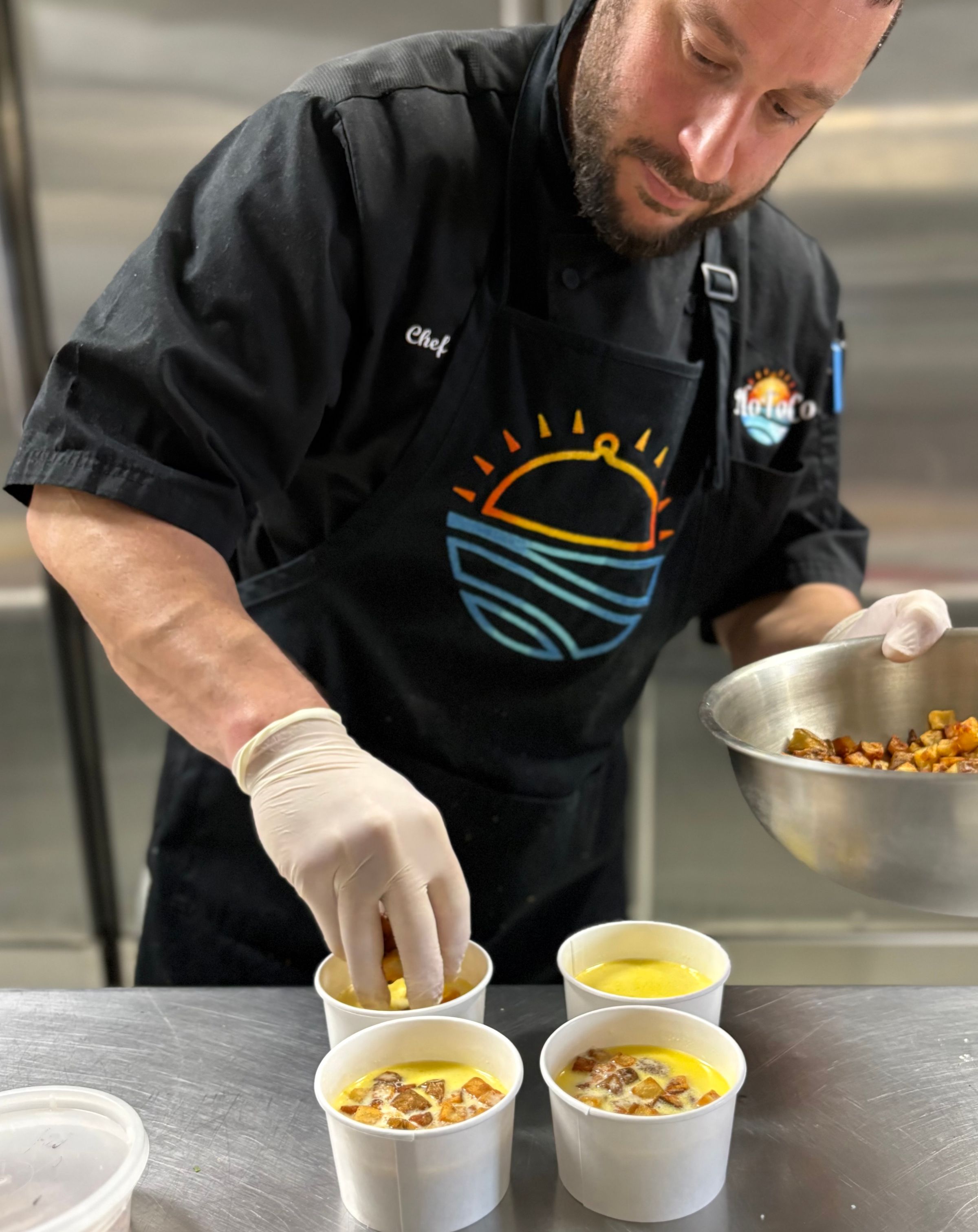 Chef building Creamy Potato Soup