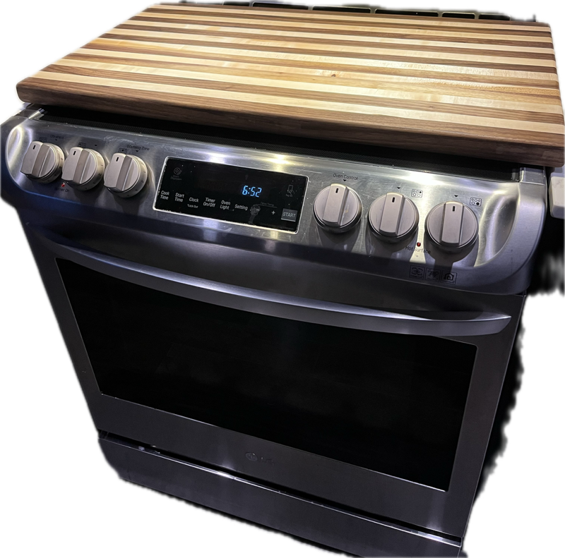 Large over the stove top long grain cutting board, Walnut and Maple.