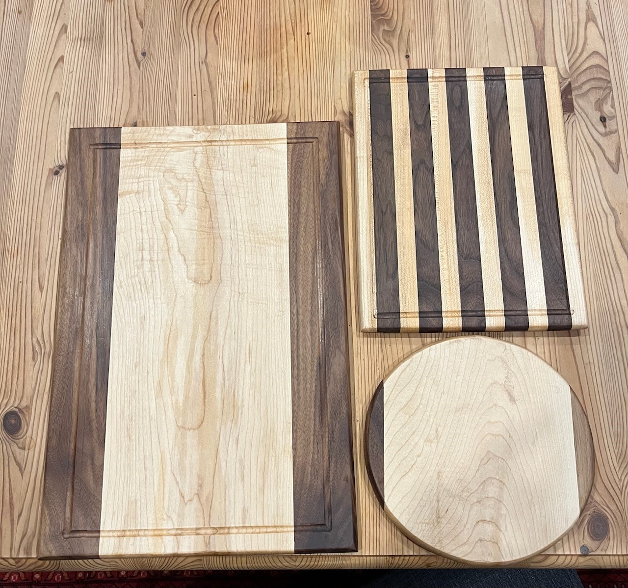 Variety of long grain cutting boards, Walnut and Maple