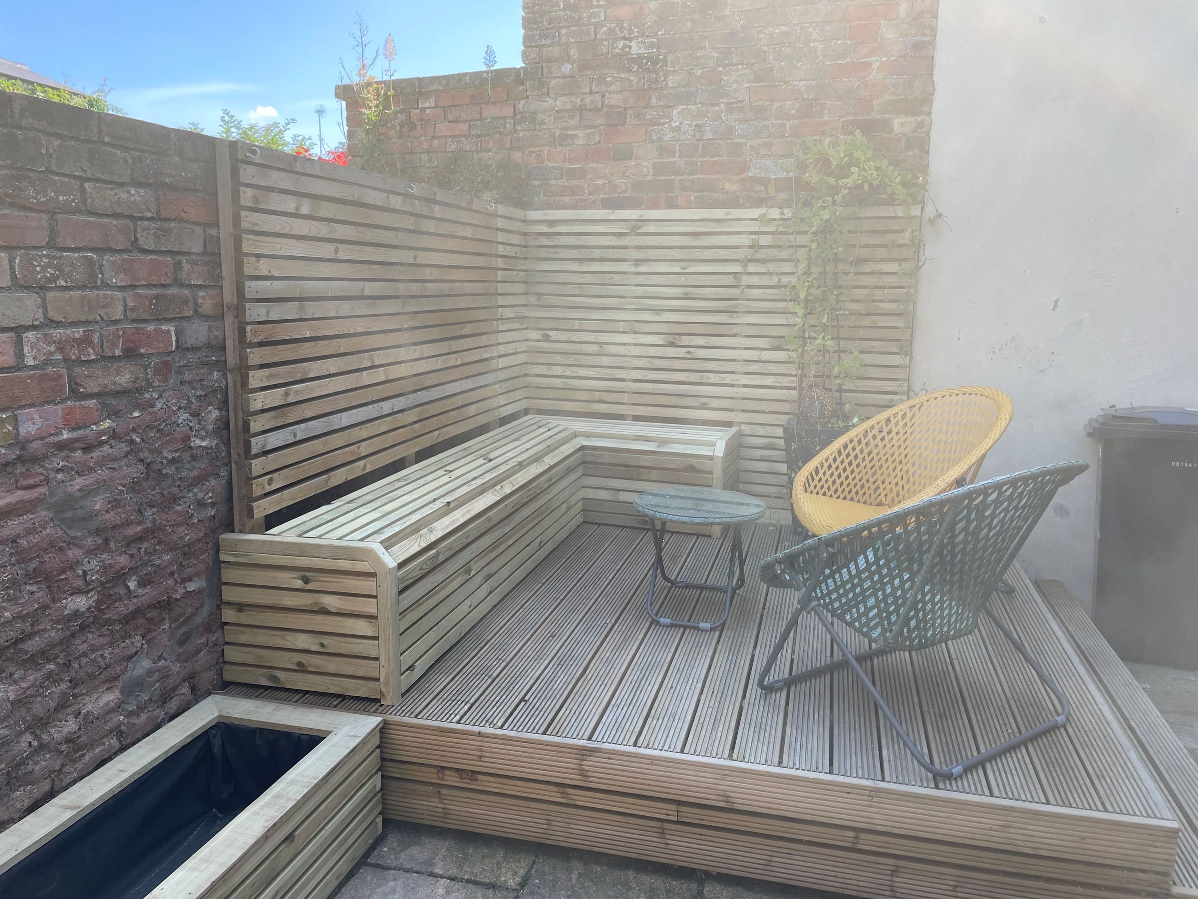 Bespoke bench with storage/ continue existing trellis, custom planter 