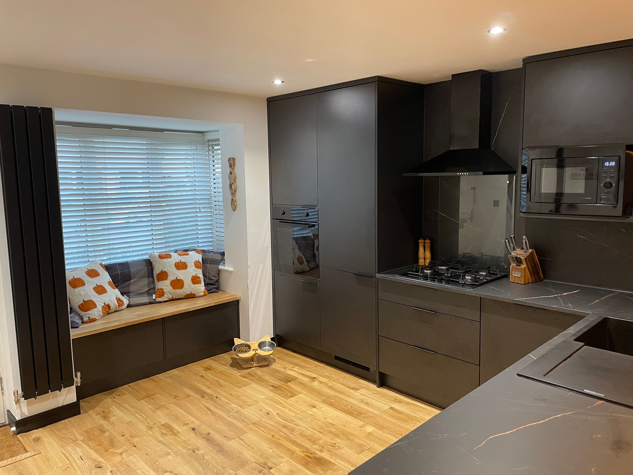 New kitchen with window seat
