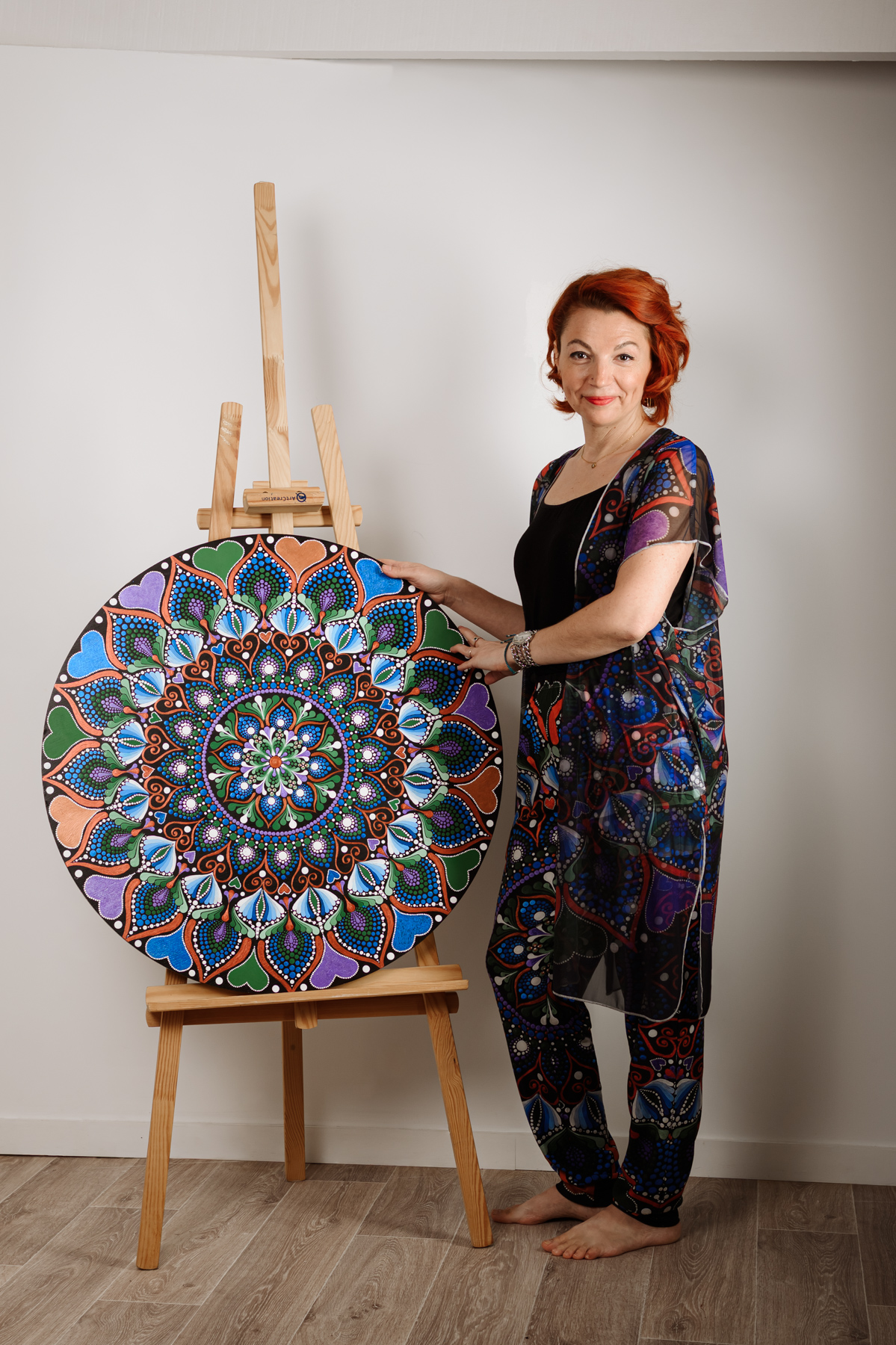 Wearable Art,original mandala artwork print on pants and kimono