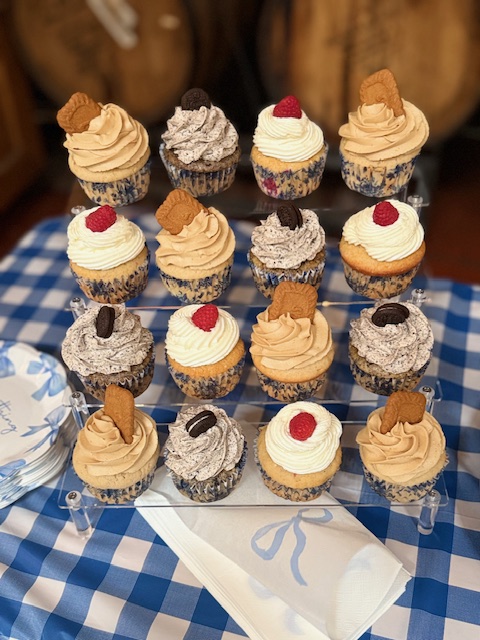 Cookies and Cream, White Chocolate Raspberry, and Cookie Butter Cupcakes