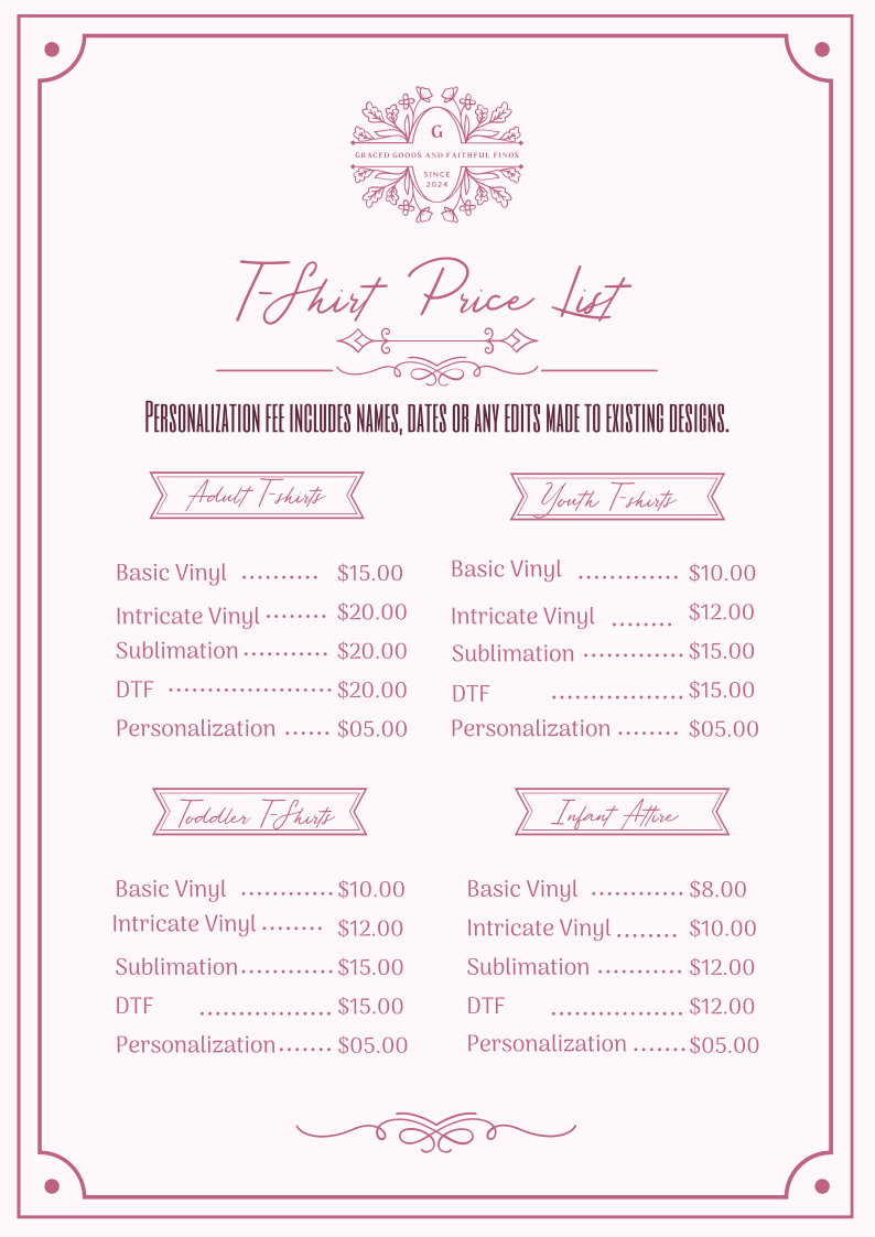T-shirt price list