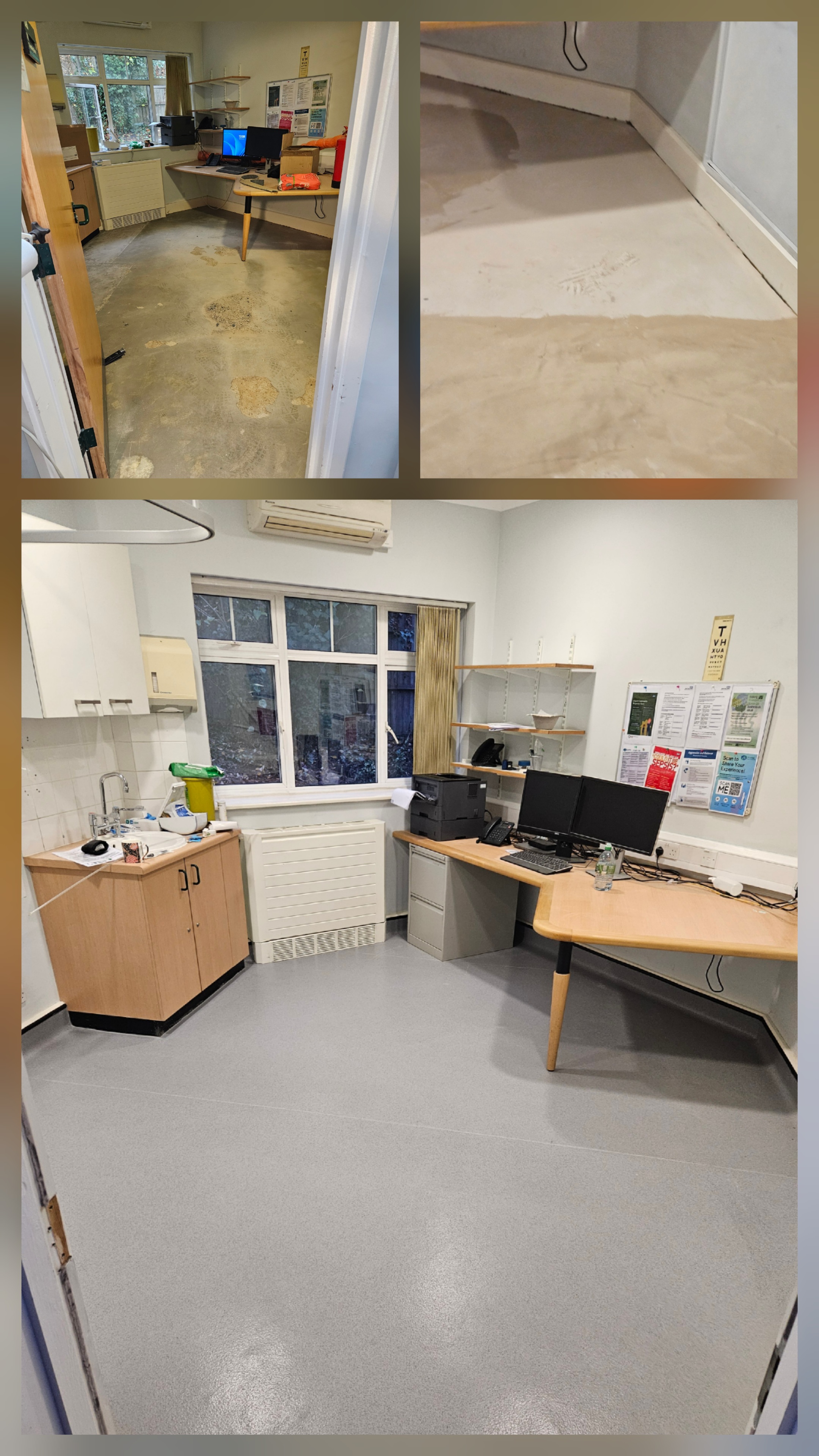 Vinyl flooring with cap and cove for infection control measures 