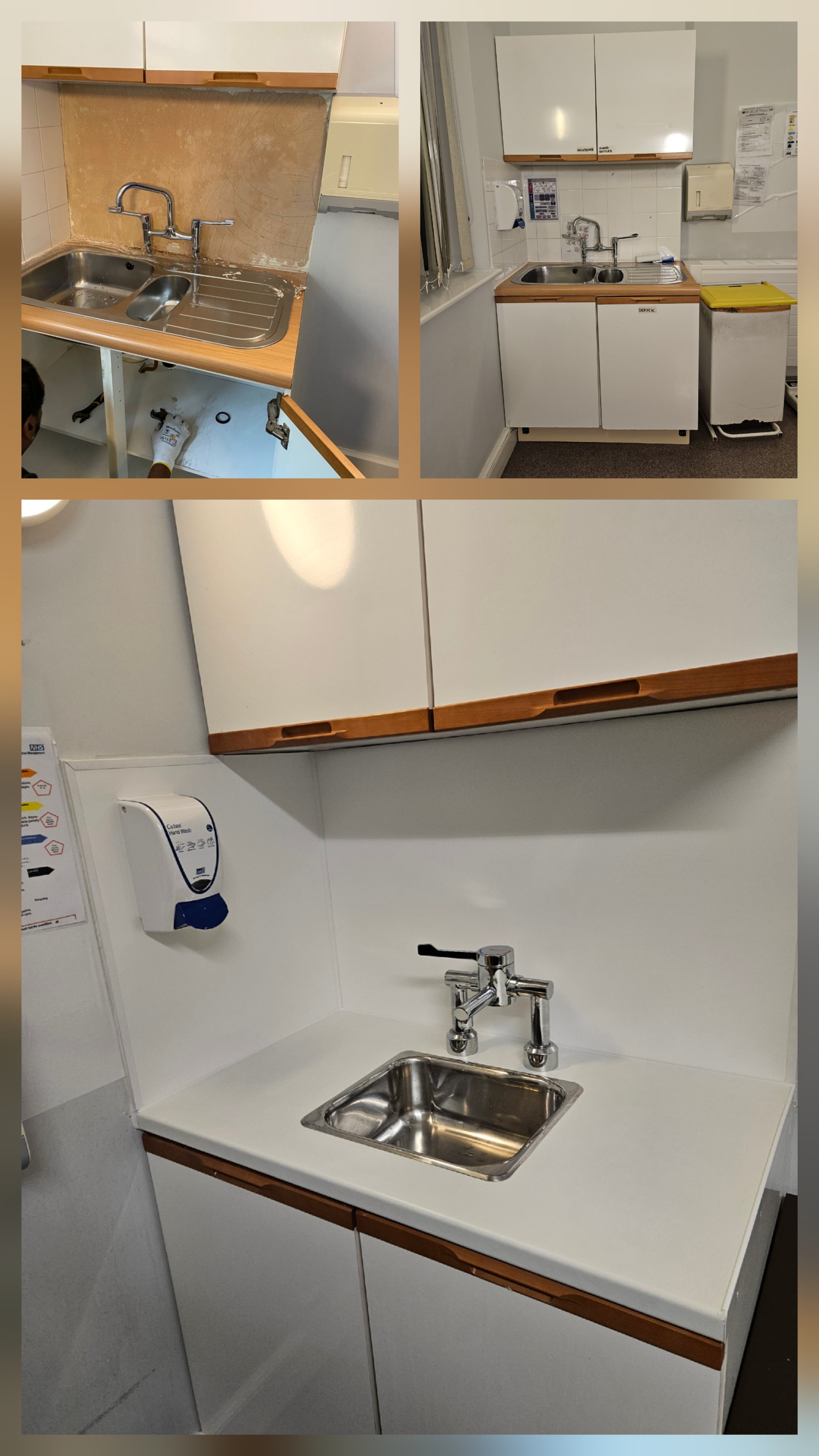 Worktop sink taps and hygiene panels to bring surgery into compliance with infection control 