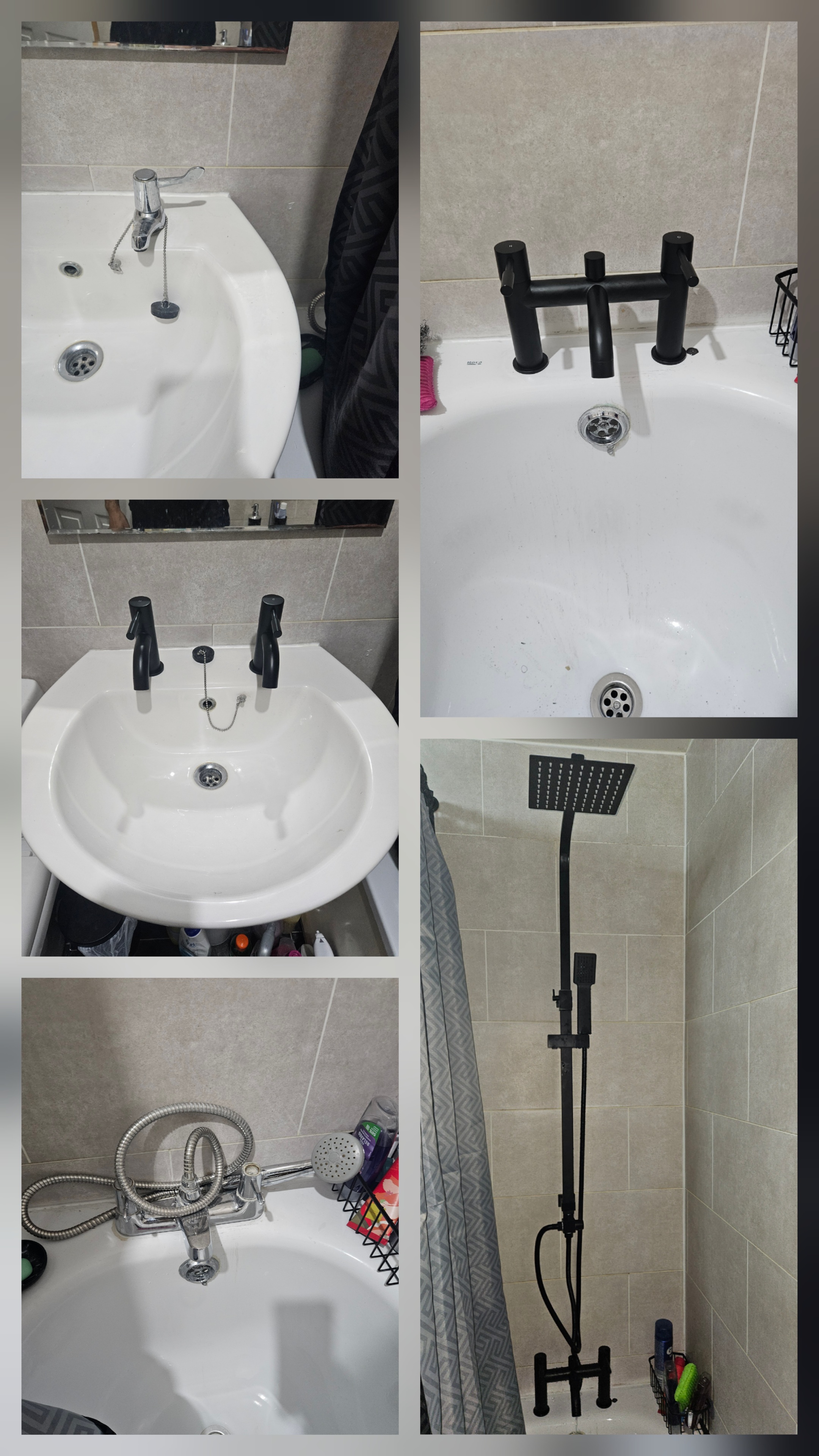 Chrome taps changed for black taps and shower 