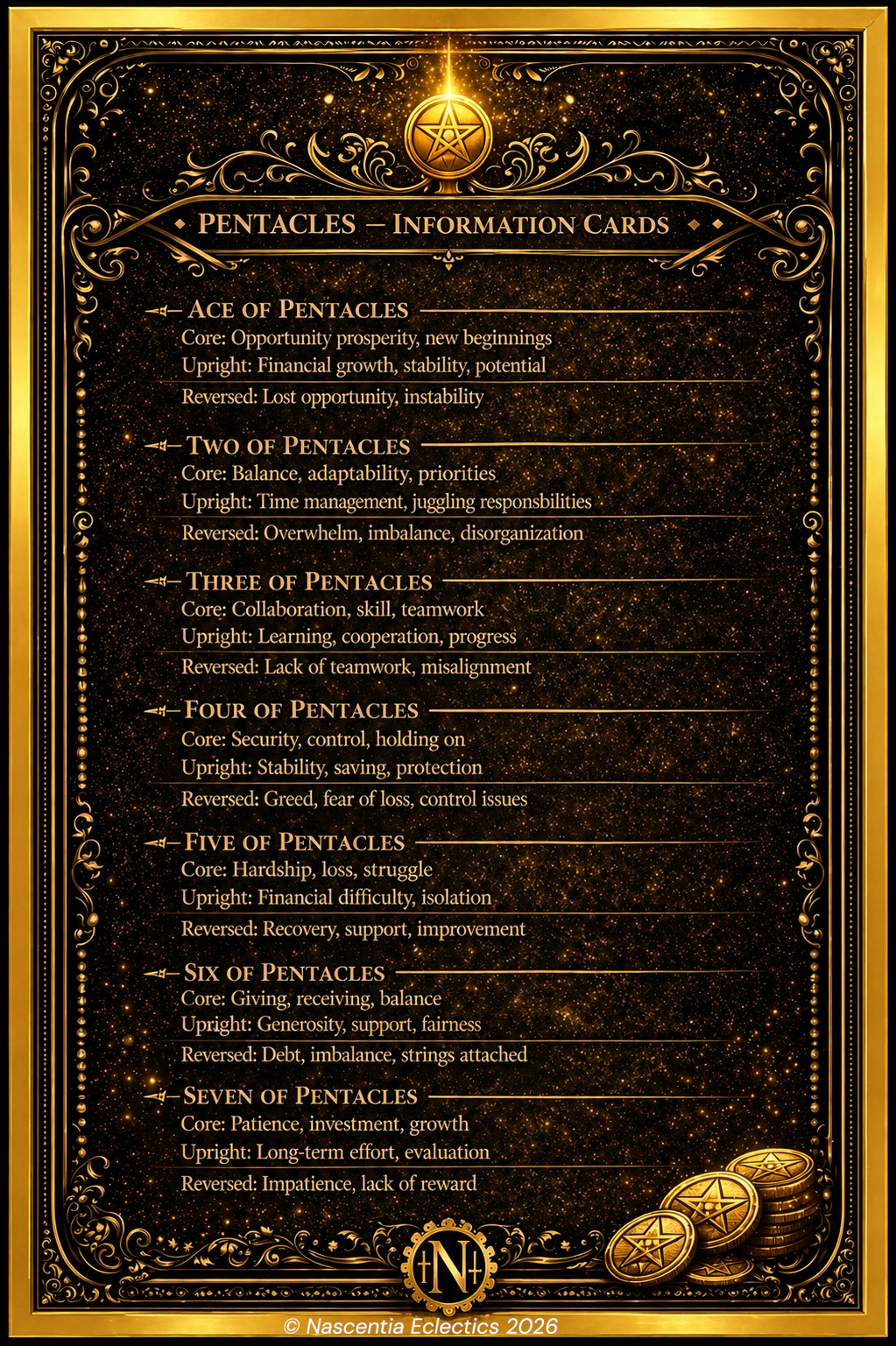 Minor Arcana 1-7 Pentacles