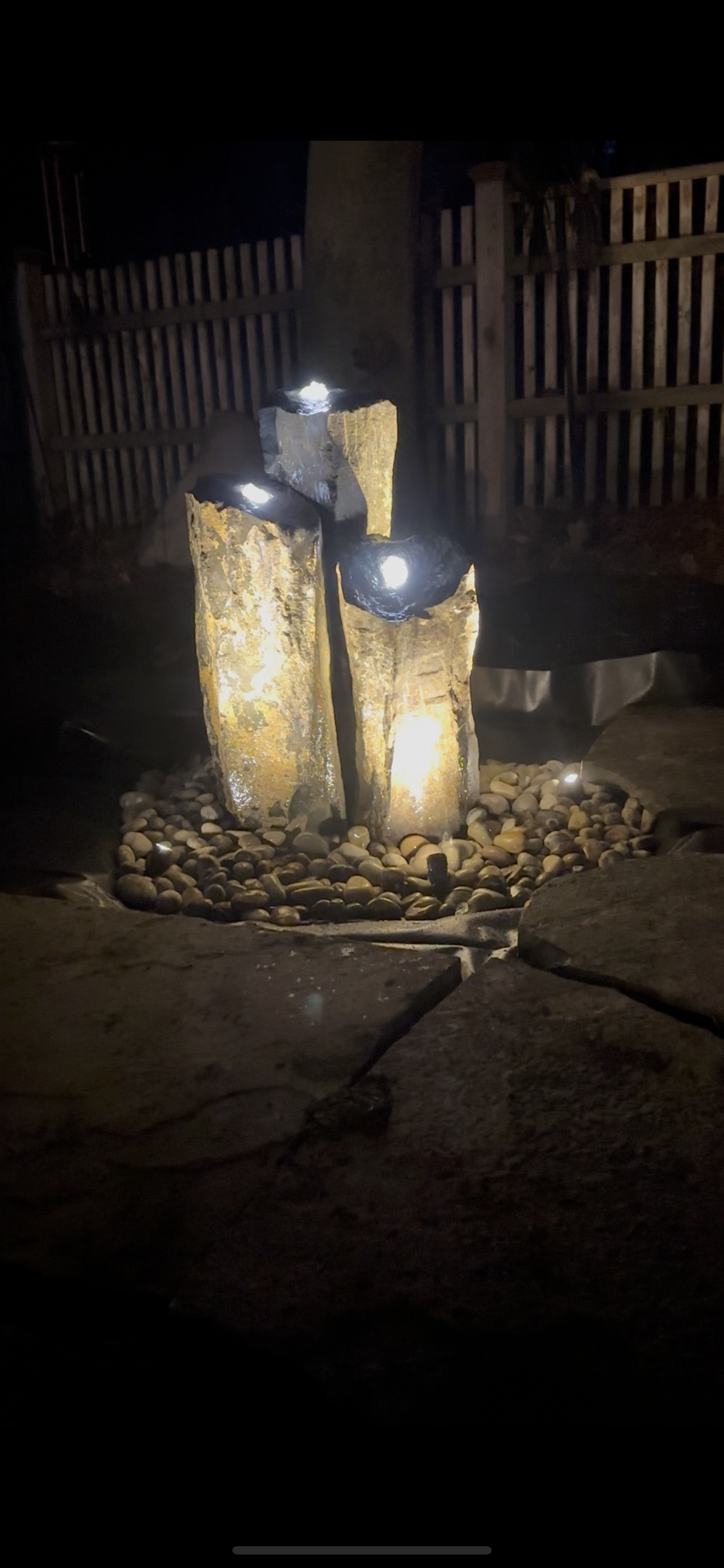 Mongolian basalt columns fountain at night