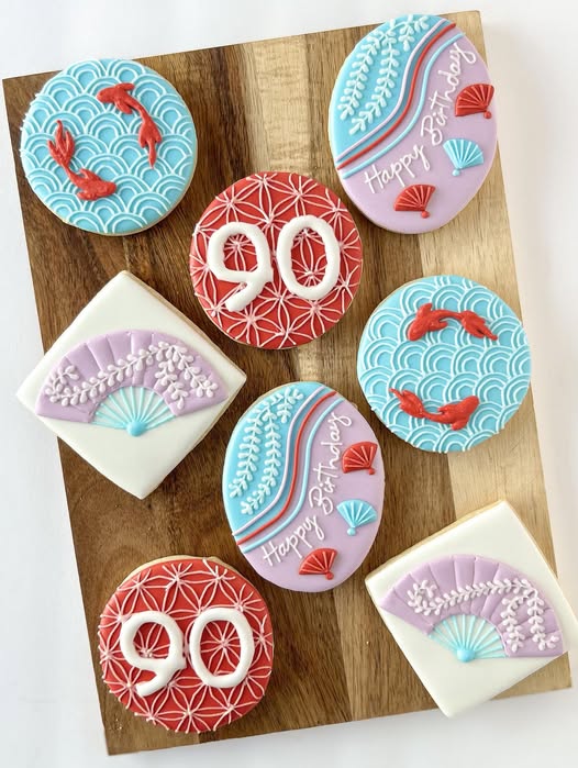 Asian Inspired 90th Birthday Custom Sugar Cookies