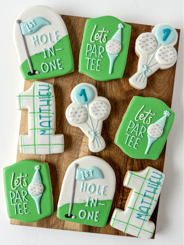 First birthday golf theme custom cookies