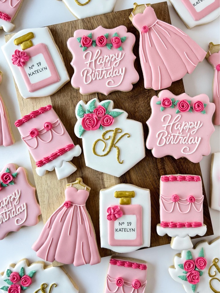 Pretty in pink birhtday custom sugar cookies